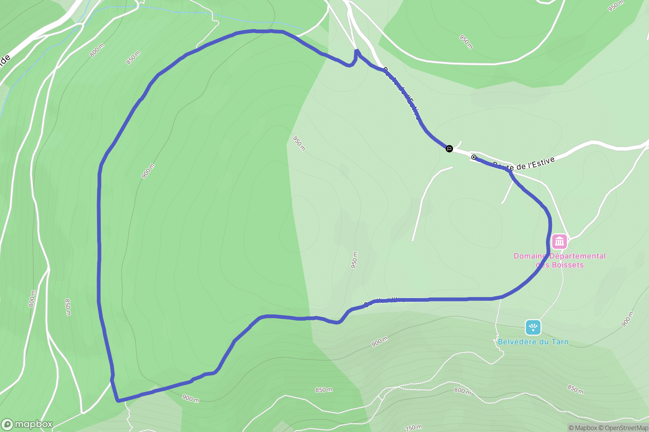 Gorges du Tarn Causses : carte du parcours de randonnée - France