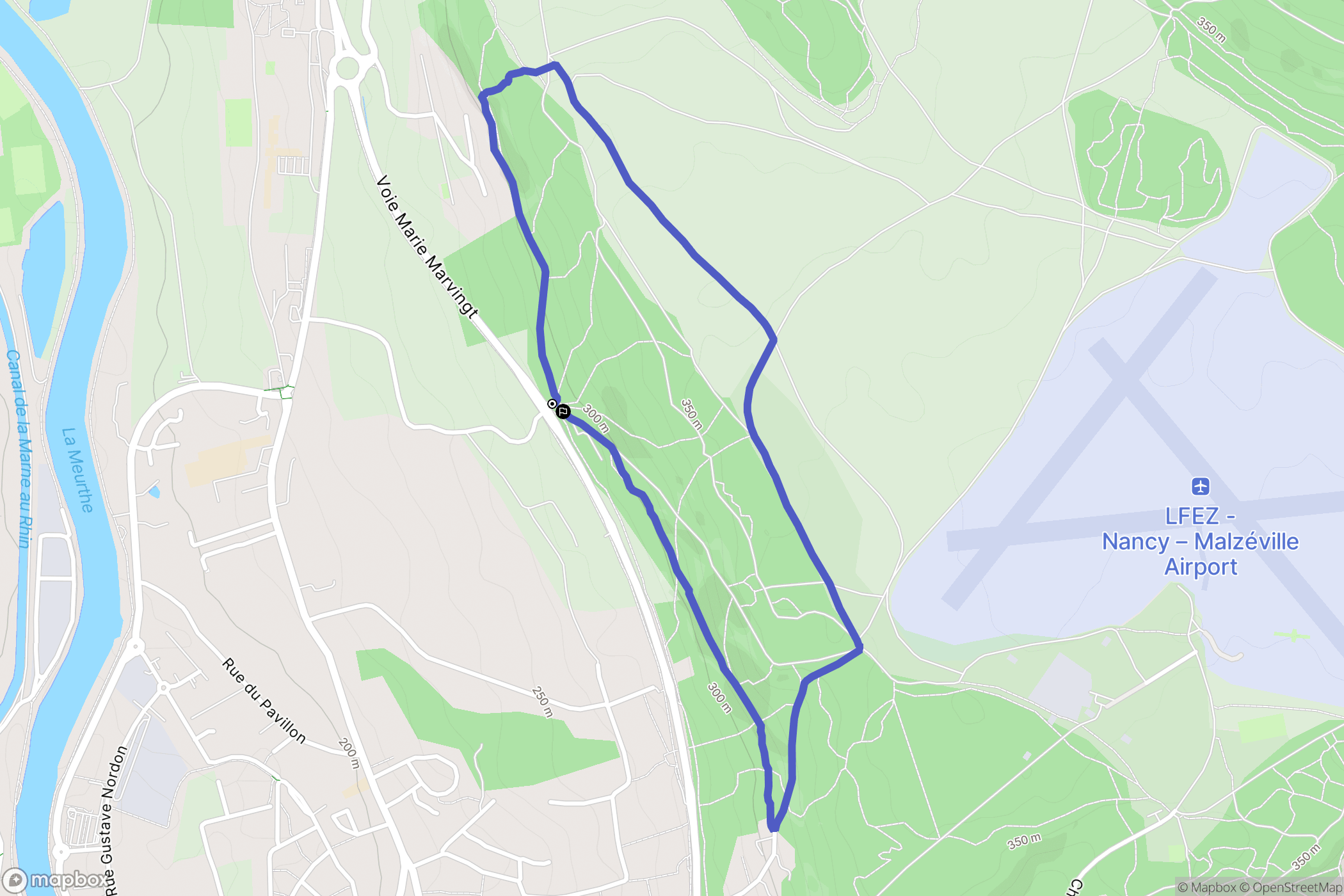 Malzéville : carte du parcours de randonnée - France