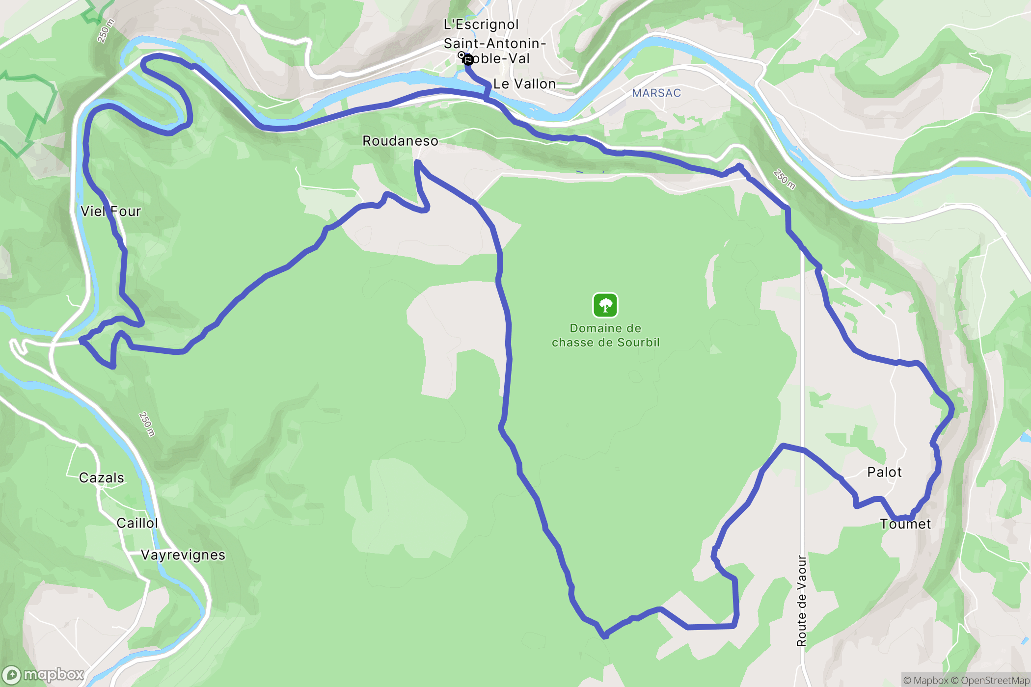Saint-Antonin-Noble-Val : carte du parcours de randonnée - France
