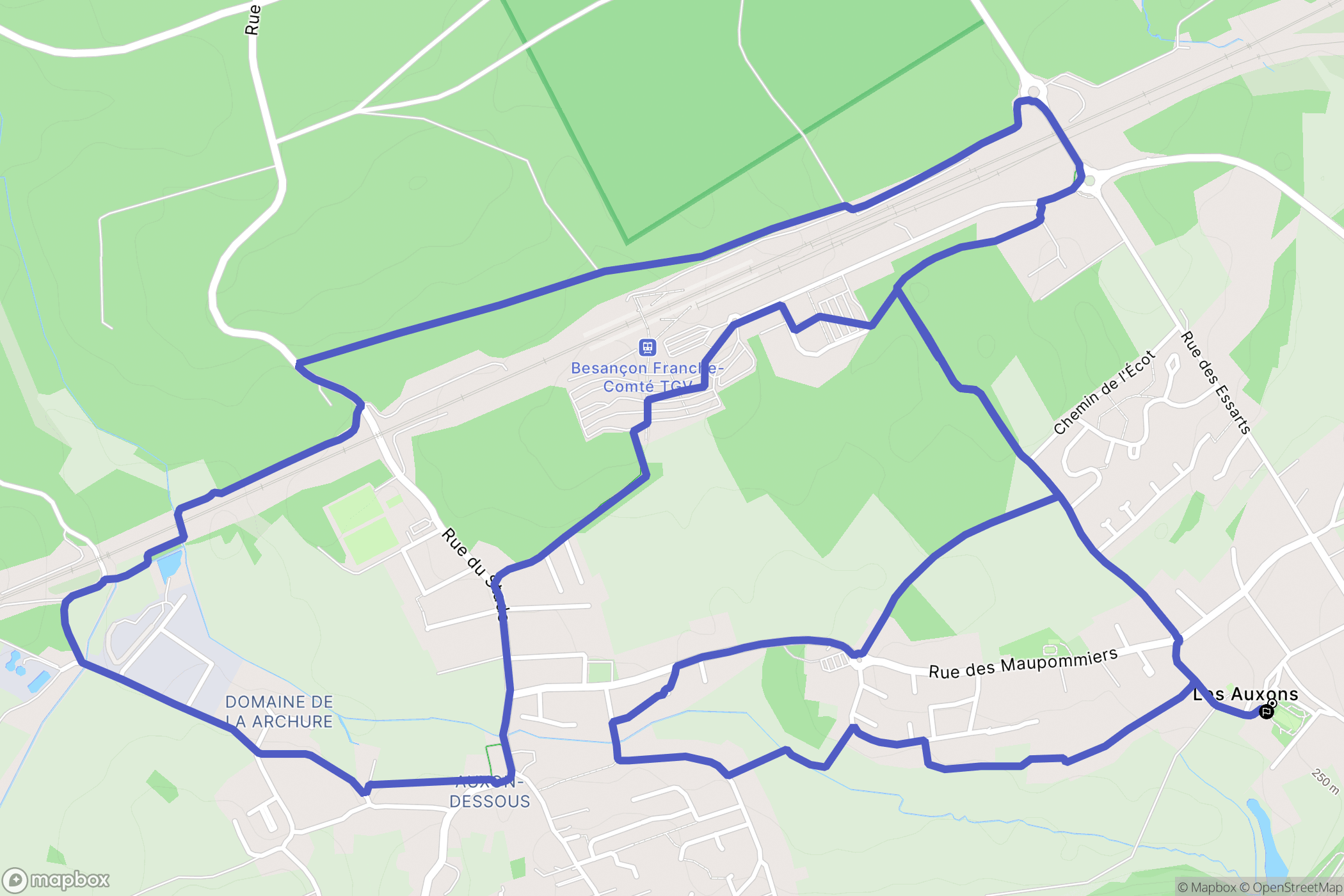 Les Auxons : carte du parcours de randonnée - France