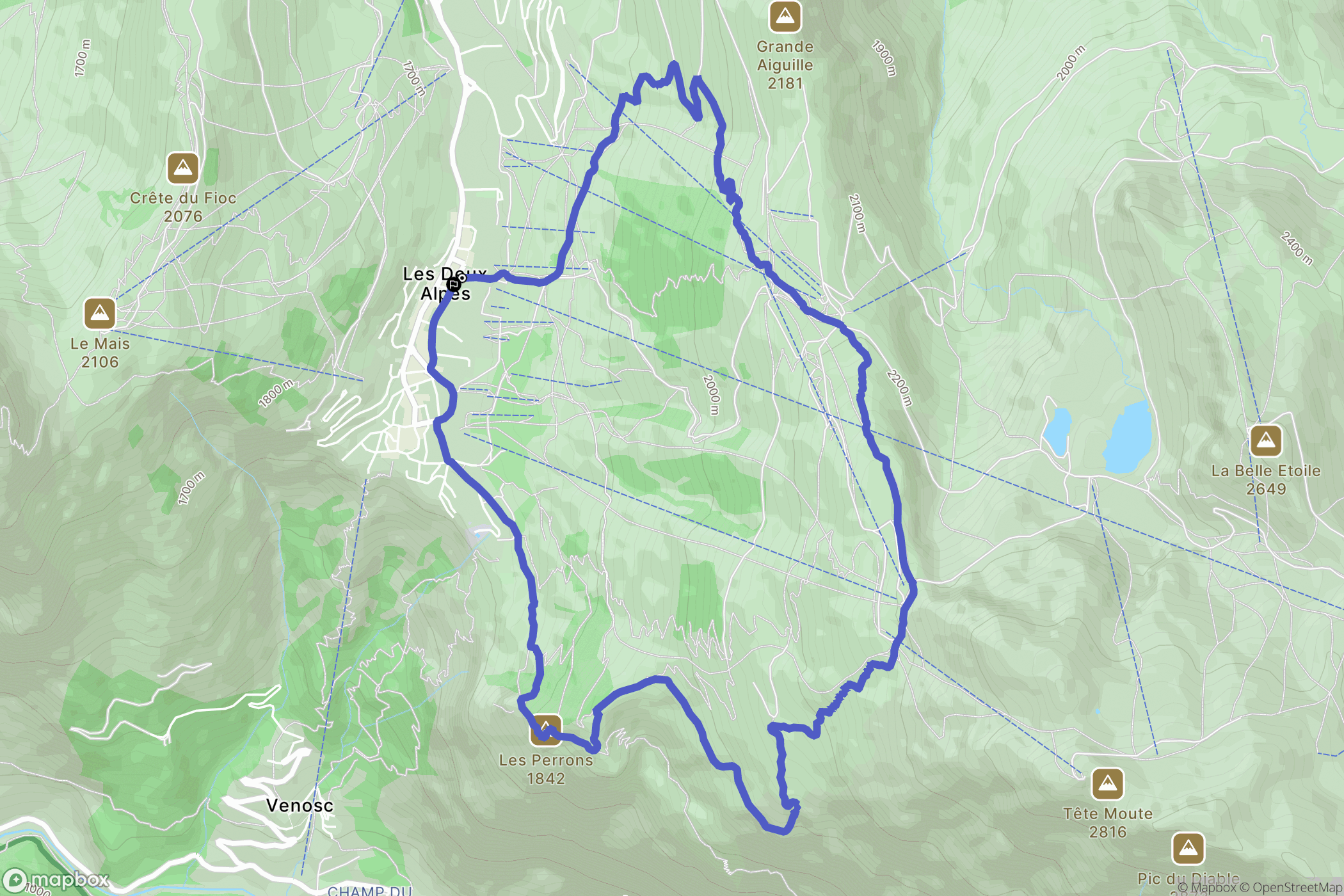 Les Deux Alpes : carte du parcours de randonnée - France
