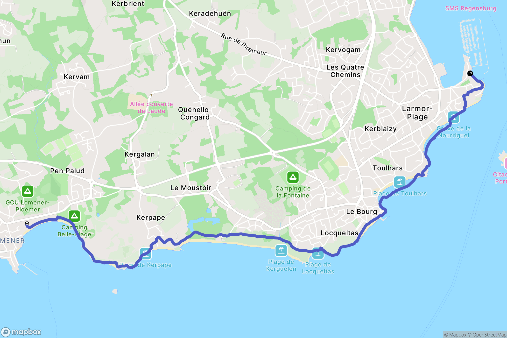 Ploemeur : carte du parcours de randonnée - France