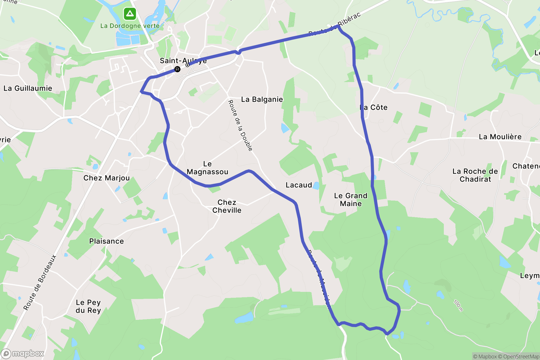 Saint-Aulaye-Puymangou : carte du parcours de randonnée - France