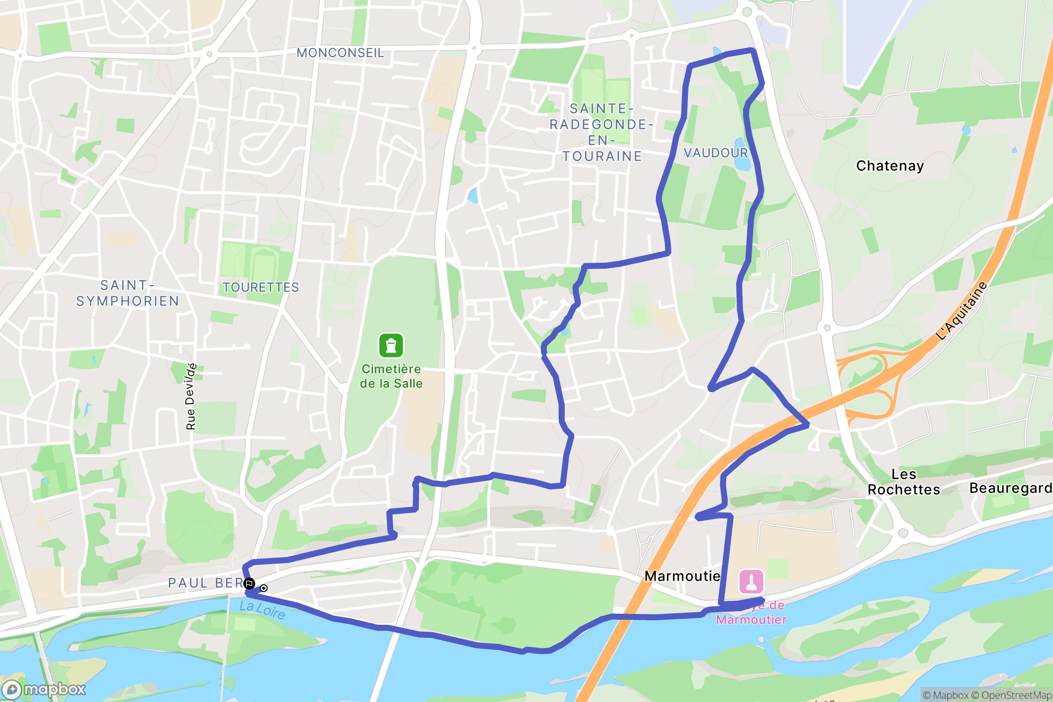 Tours : carte du parcours de randonnée - France