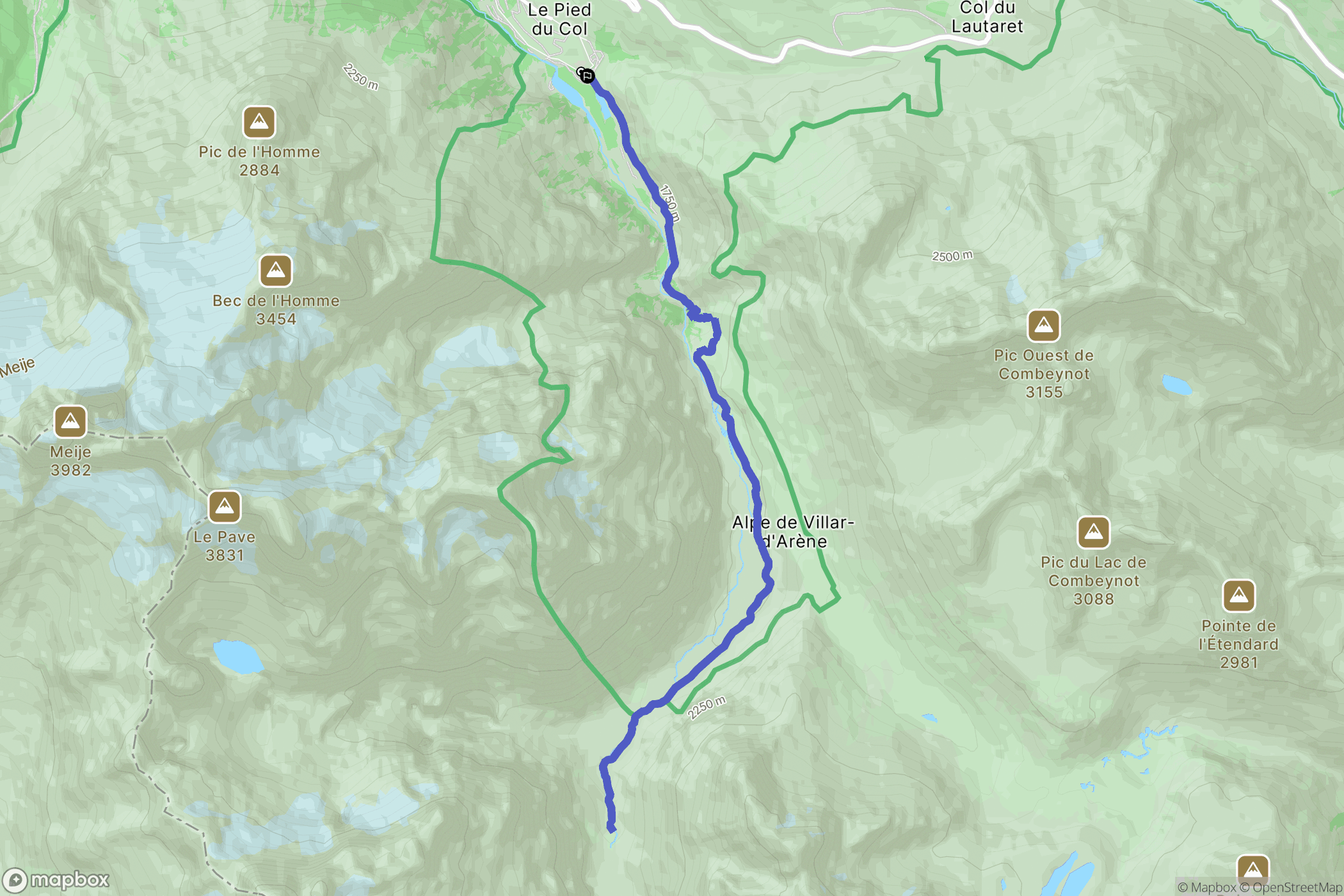 Villar-d'Arène : carte du parcours de randonnée - France