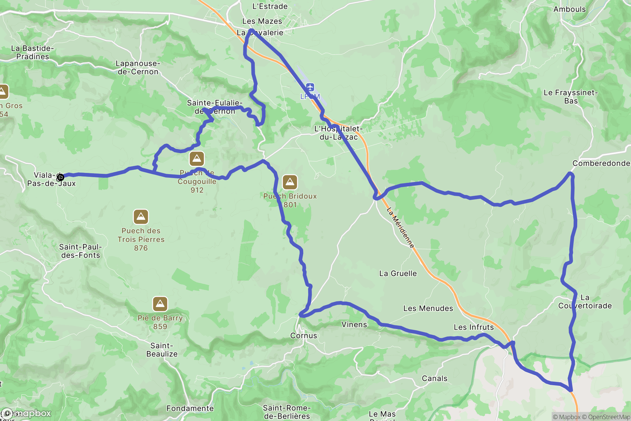 Viala-du-Pas-de-Jaux : carte du parcours de randonnée - France