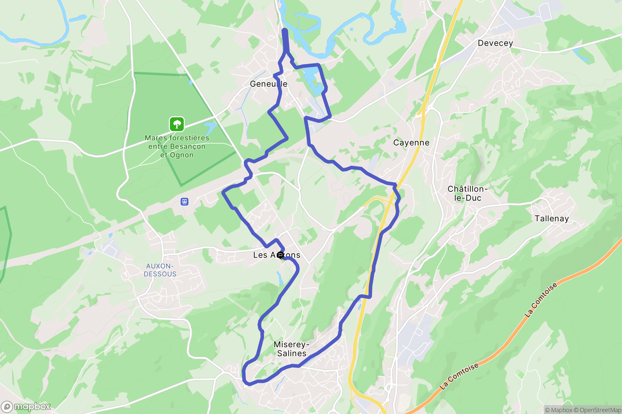Les Auxons : carte du parcours de randonnée - France