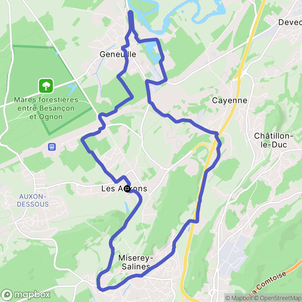 Les Auxons : carte du parcours de randonnée - France