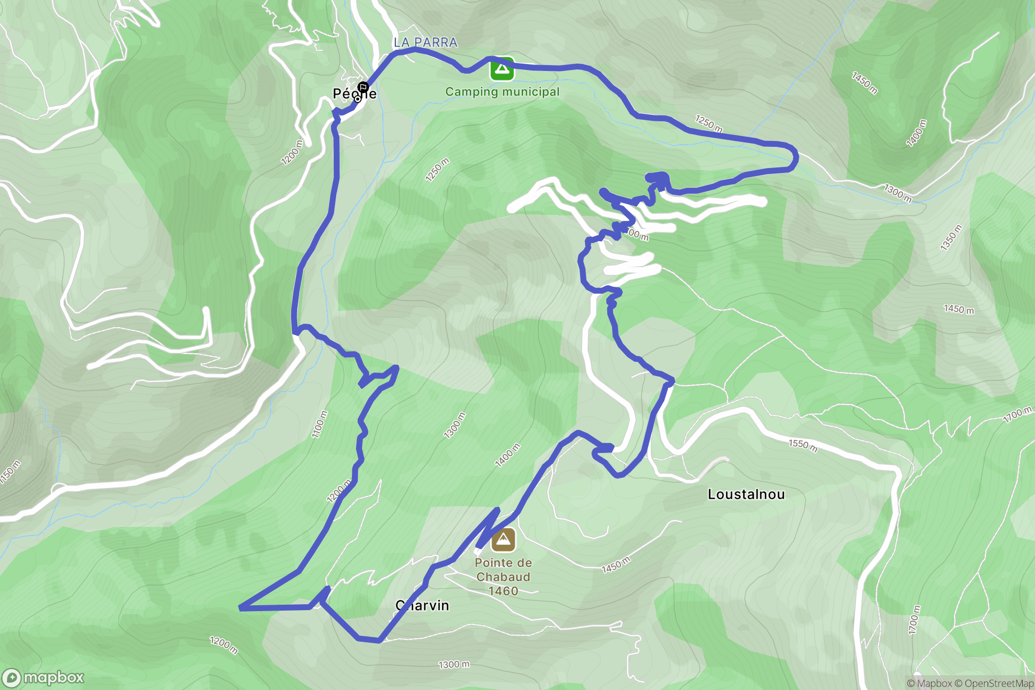 Péone : carte du parcours de randonnée - France