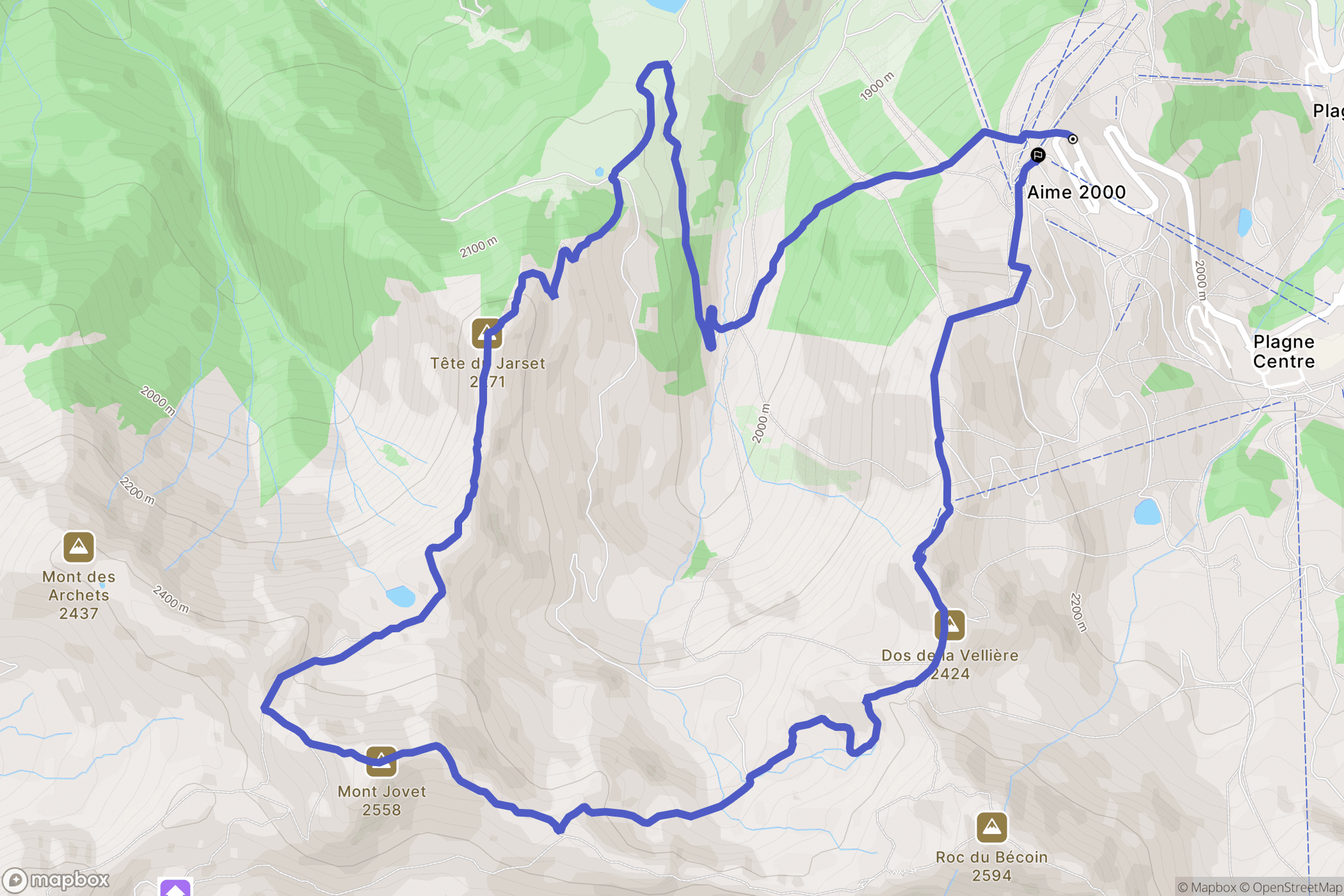 Aime-la-Plagne : carte du parcours de randonnée - France