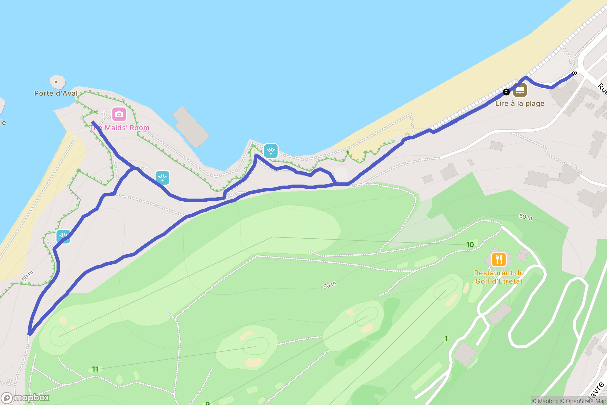 Étretat : carte du parcours de randonnée - France