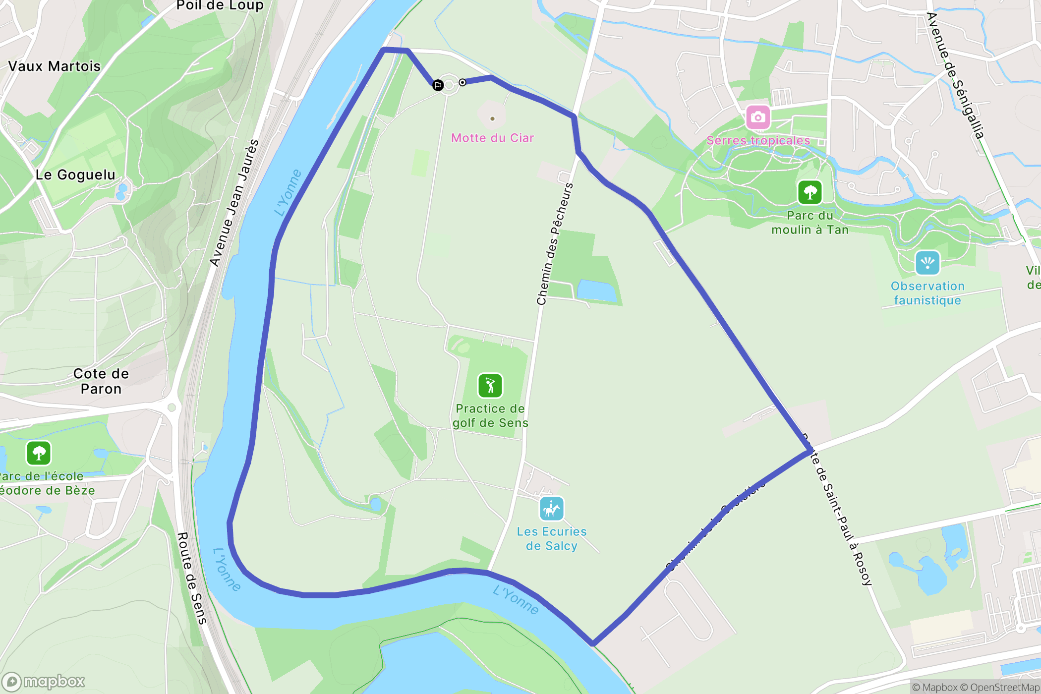 Sens : carte du parcours de randonnée - France