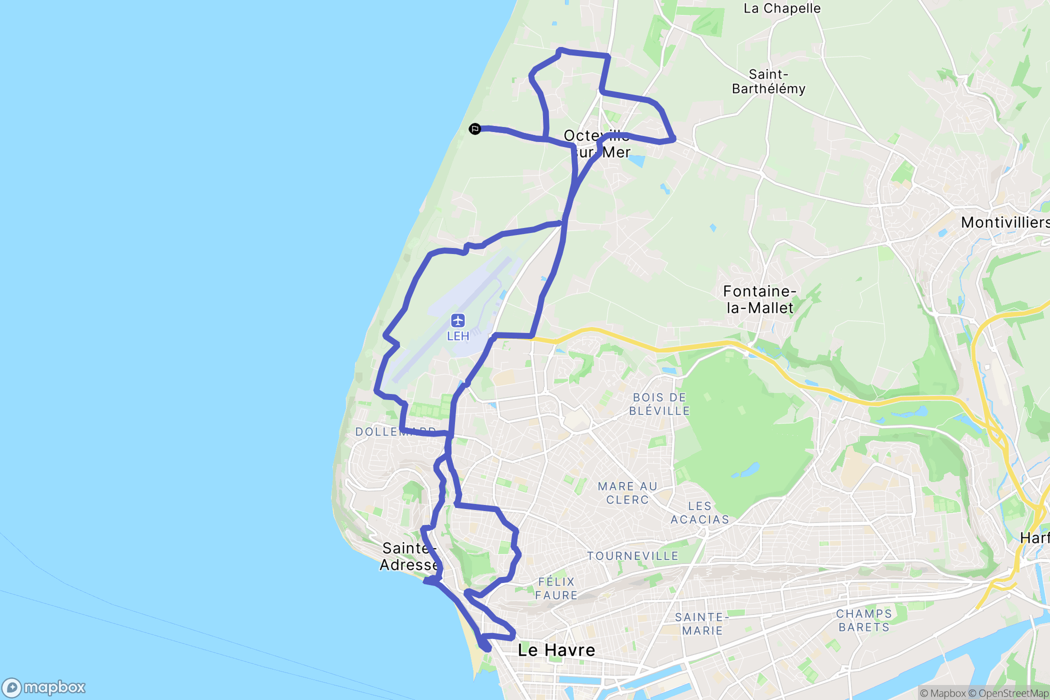 Octeville sur Mer : carte du parcours de randonnée - France