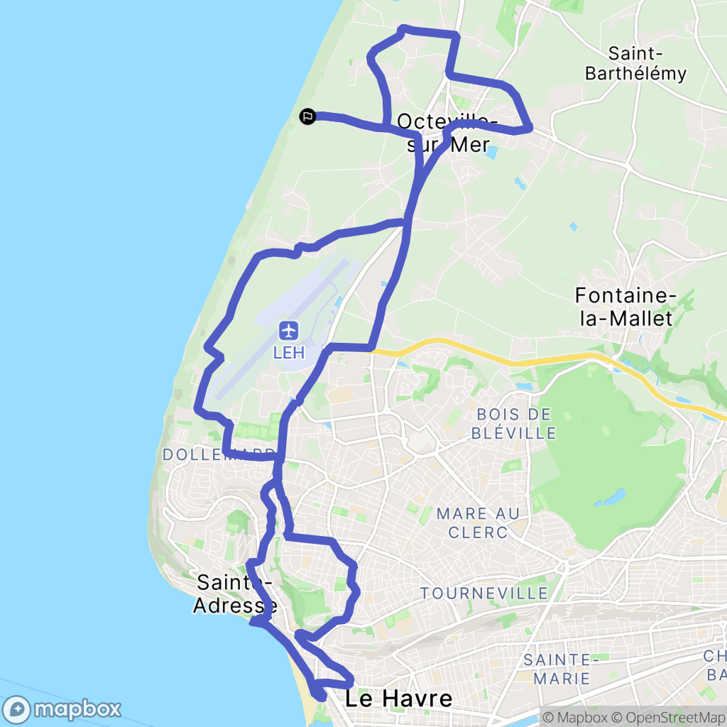 Octeville sur Mer : carte du parcours de randonnée - France