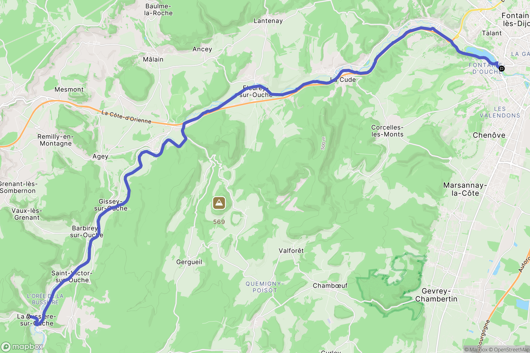 La Bussière-sur-Ouche : carte du parcours de randonnée - France