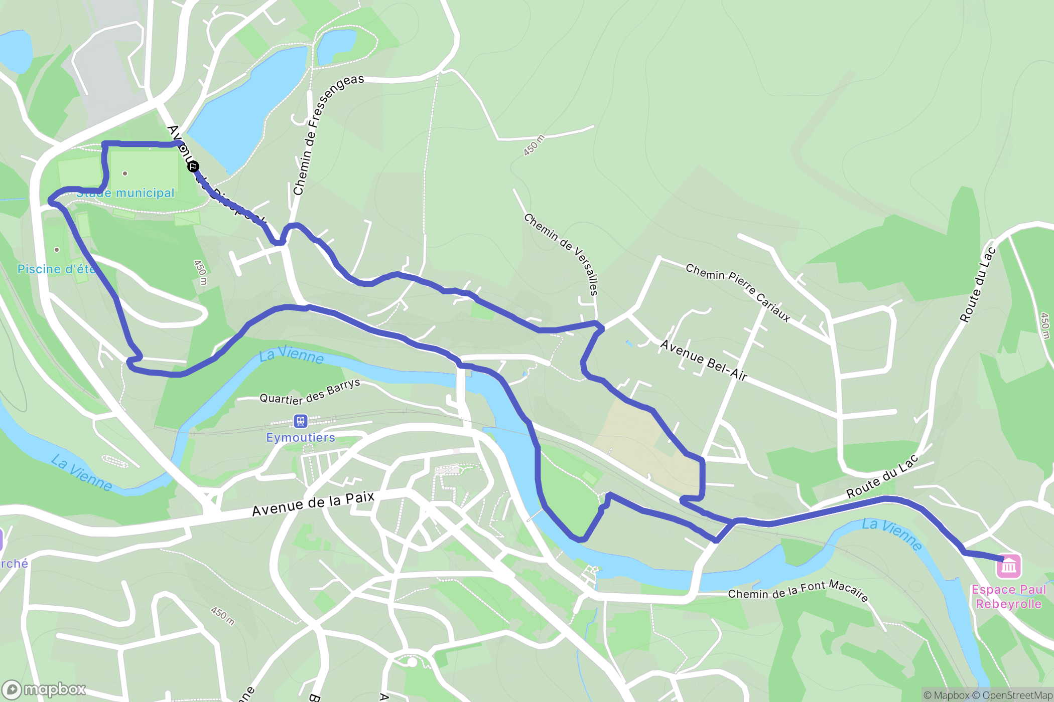 Eymoutiers : carte du parcours de randonnée - France