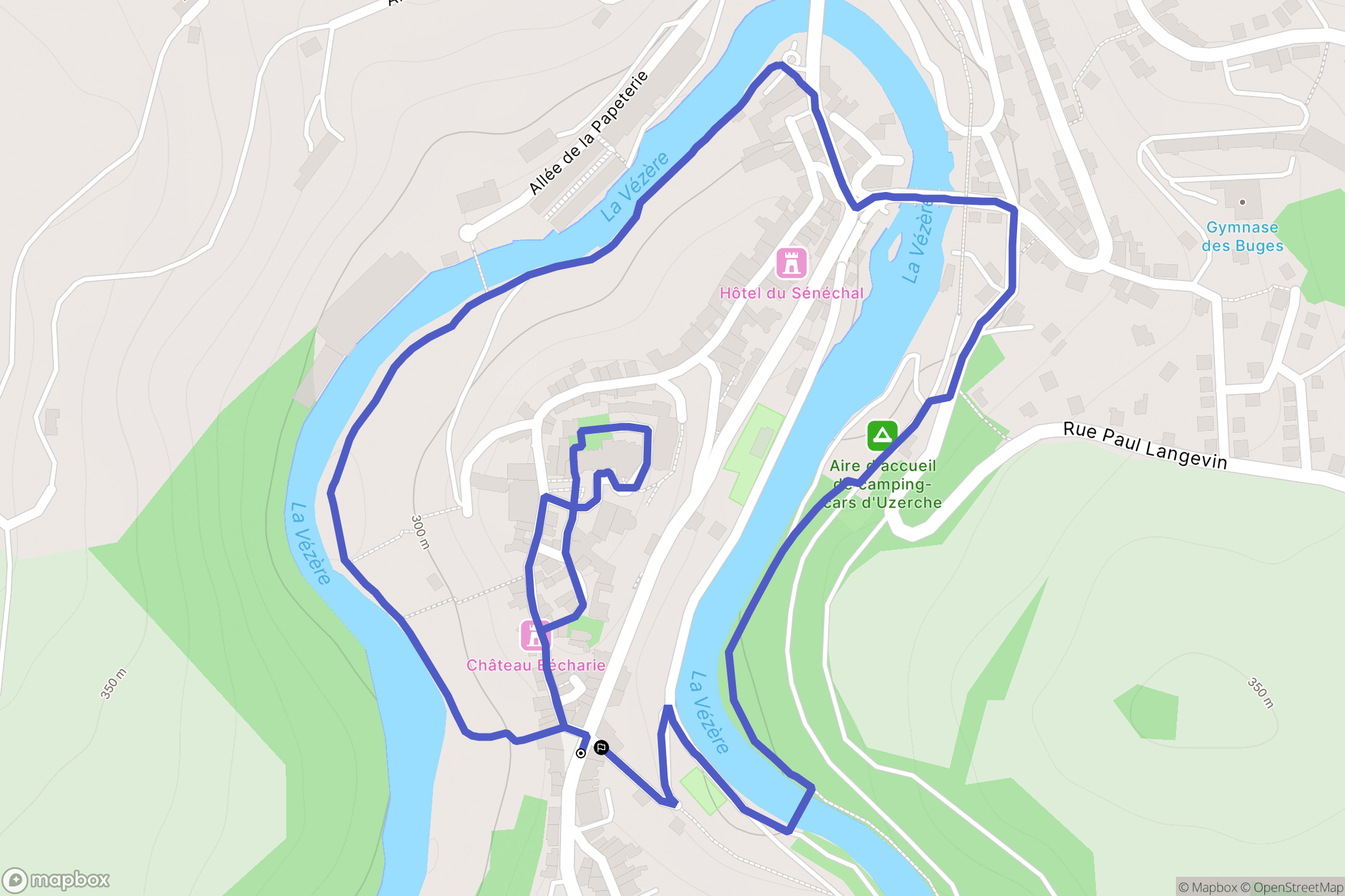 Uzerche : carte du parcours de randonnée - France
