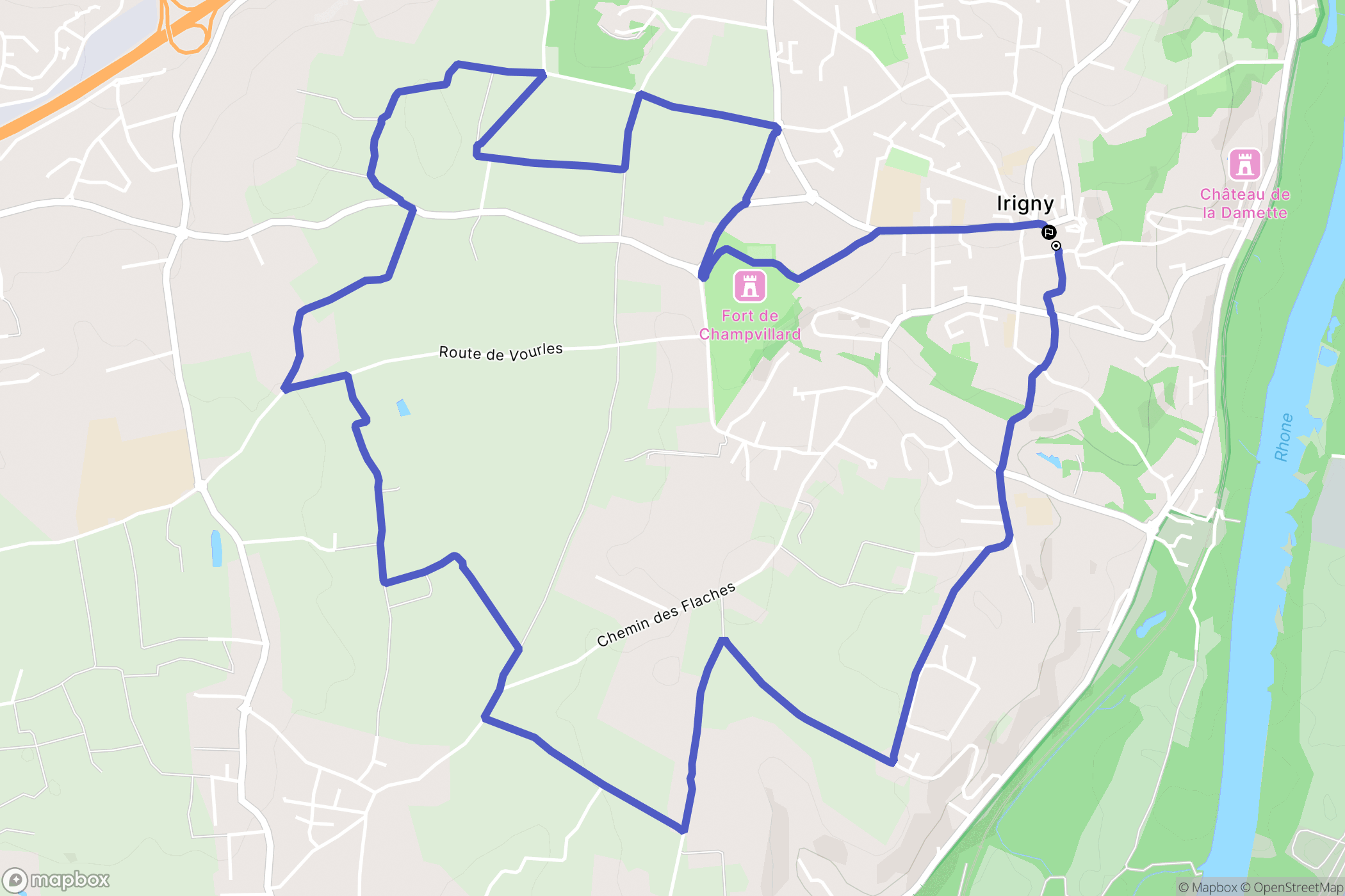 Irigny : carte du parcours de randonnée - France