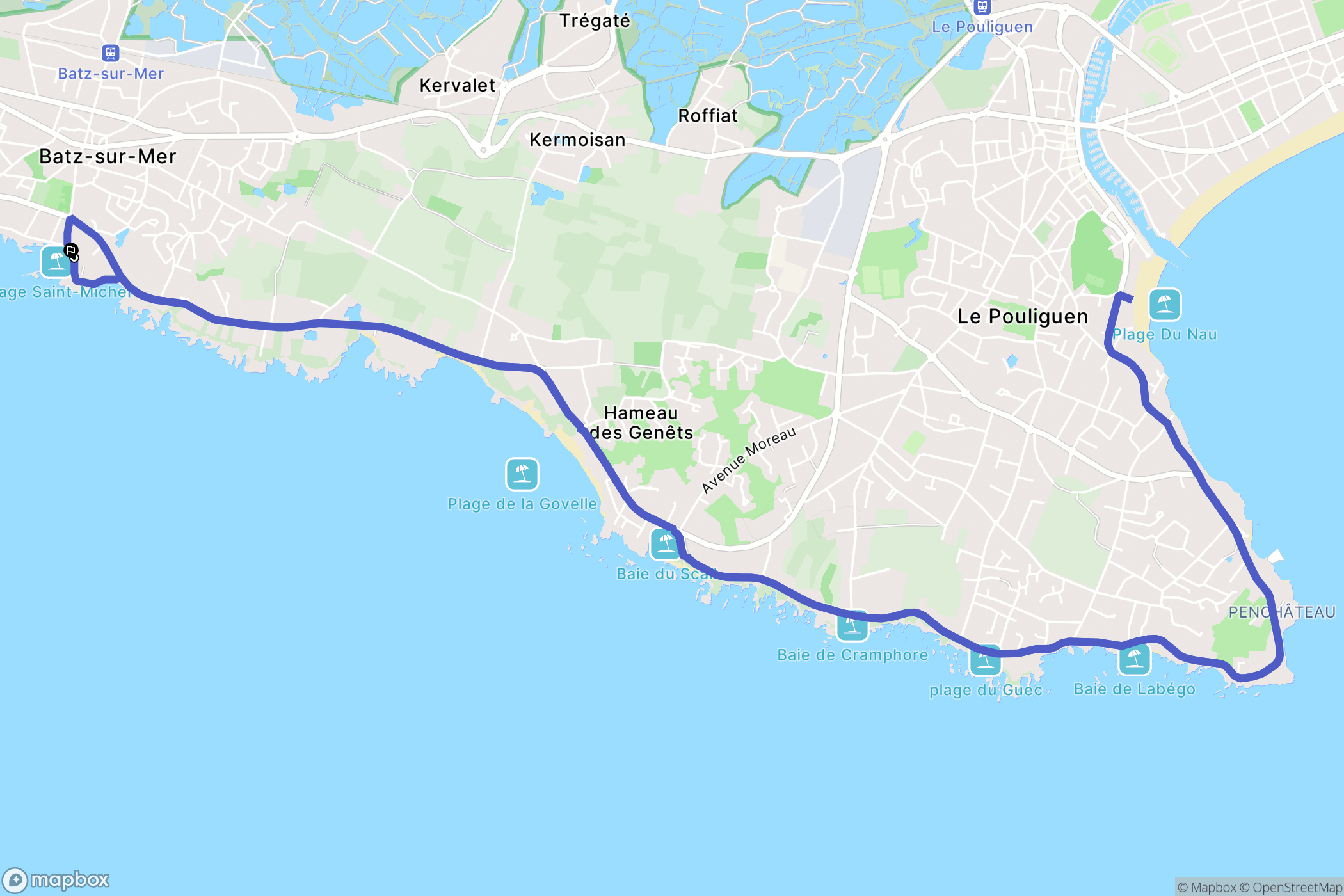 Batz-sur-Mer : carte du parcours de randonnée - France
