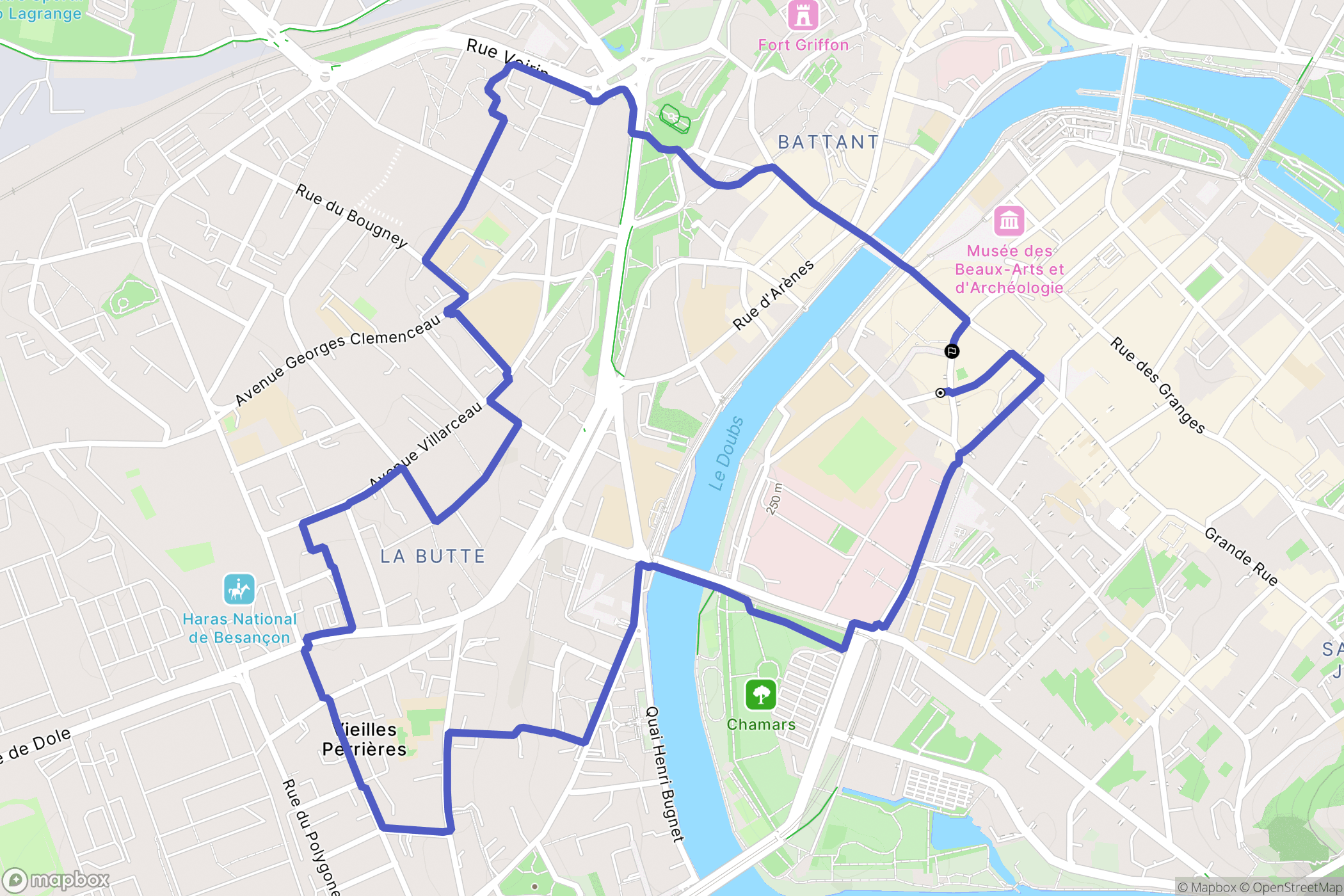 Besançon : carte du parcours de randonnée - France