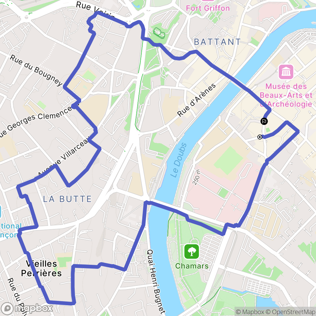 Besançon : carte du parcours de randonnée - France