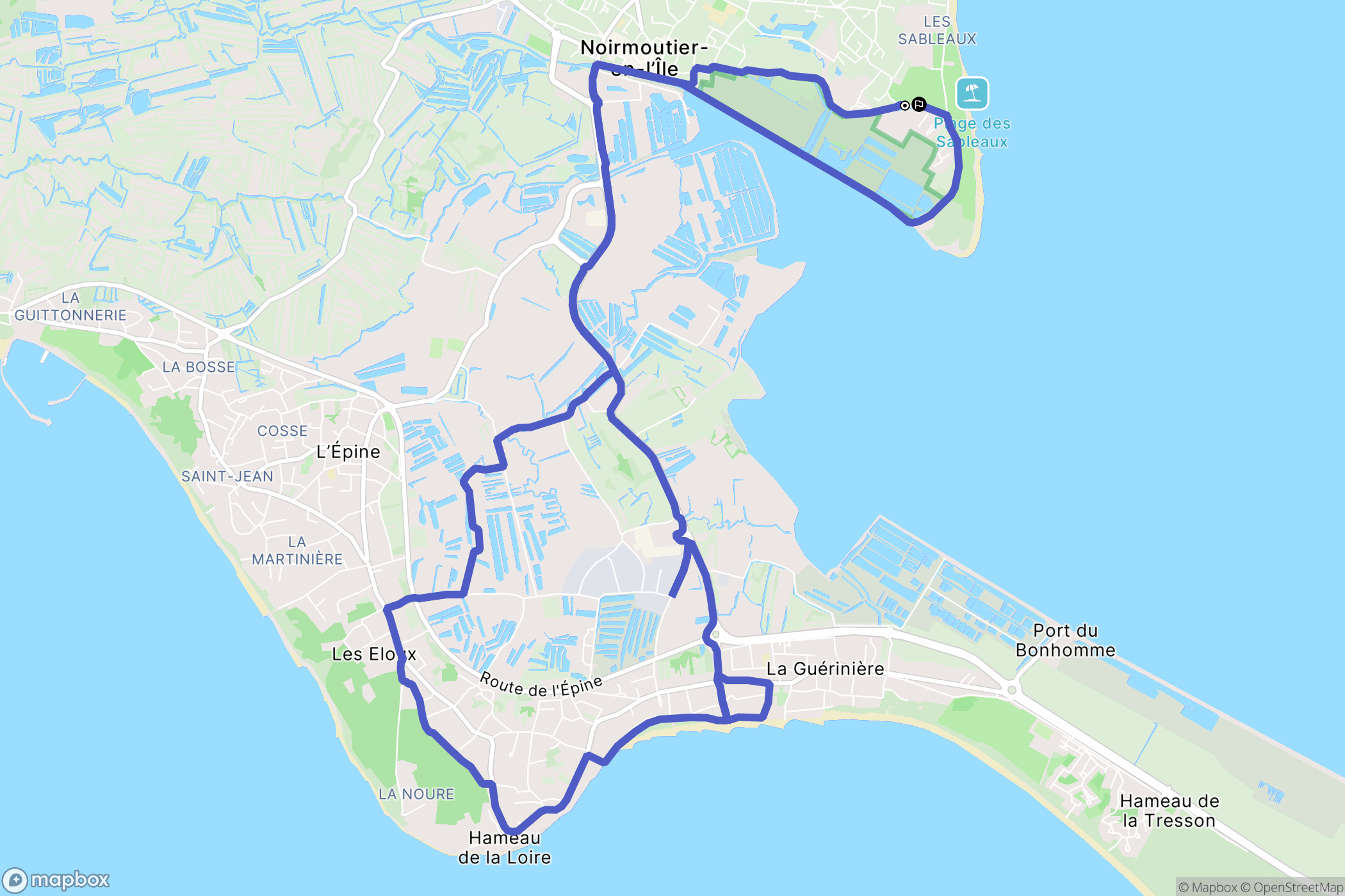Noirmoutier-en-l'Île : carte du parcours de randonnée - France