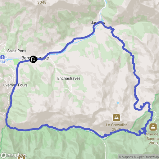 Barcelonnette : carte du parcours de randonnée - France