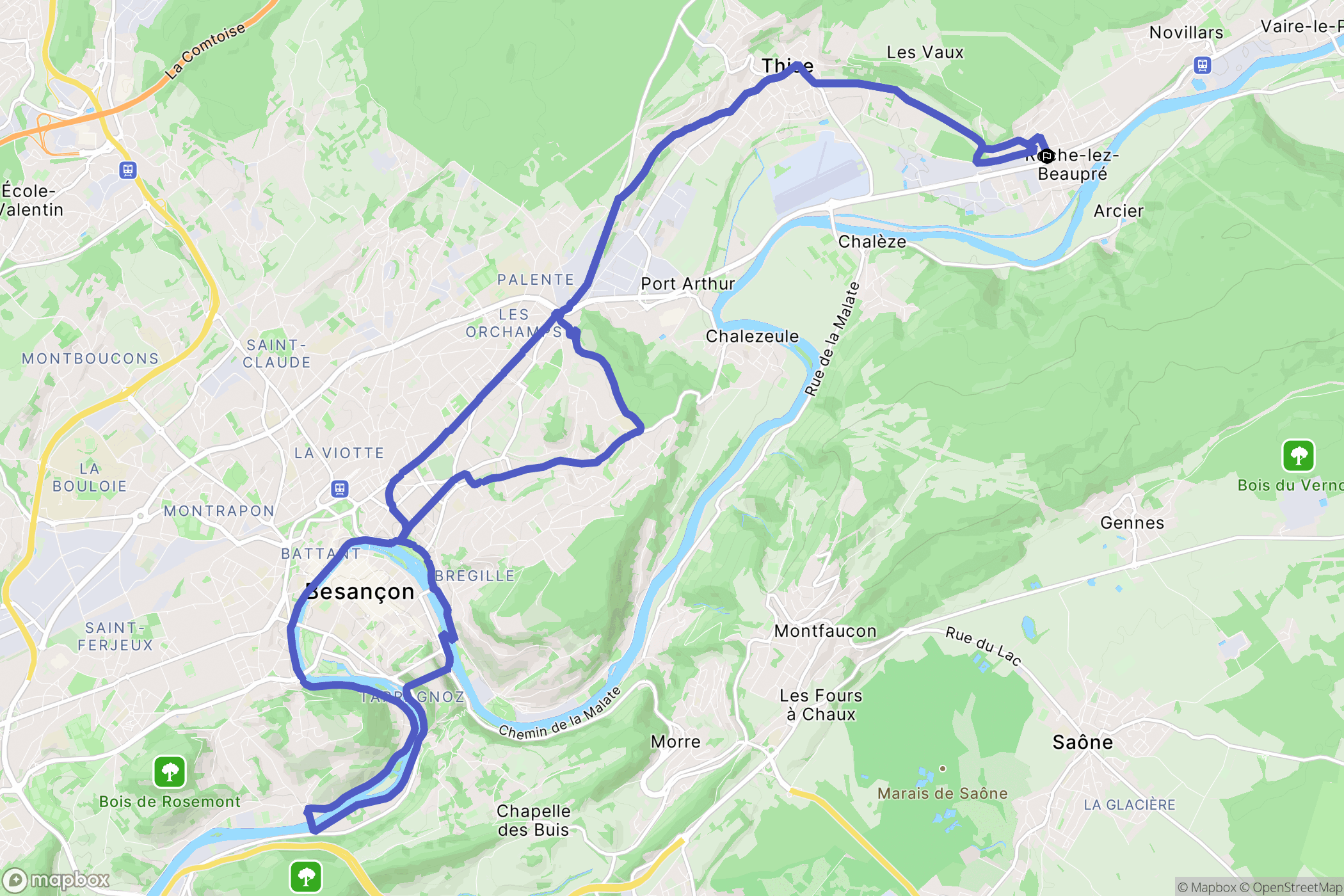 Roche-lez-Beaupré : carte du parcours de randonnée - France