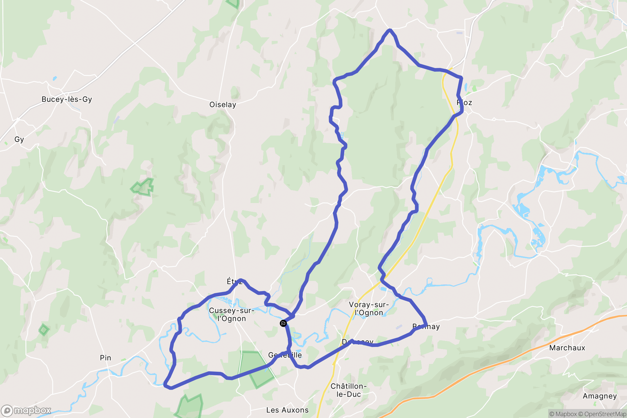 Bussières : carte du parcours de randonnée - France