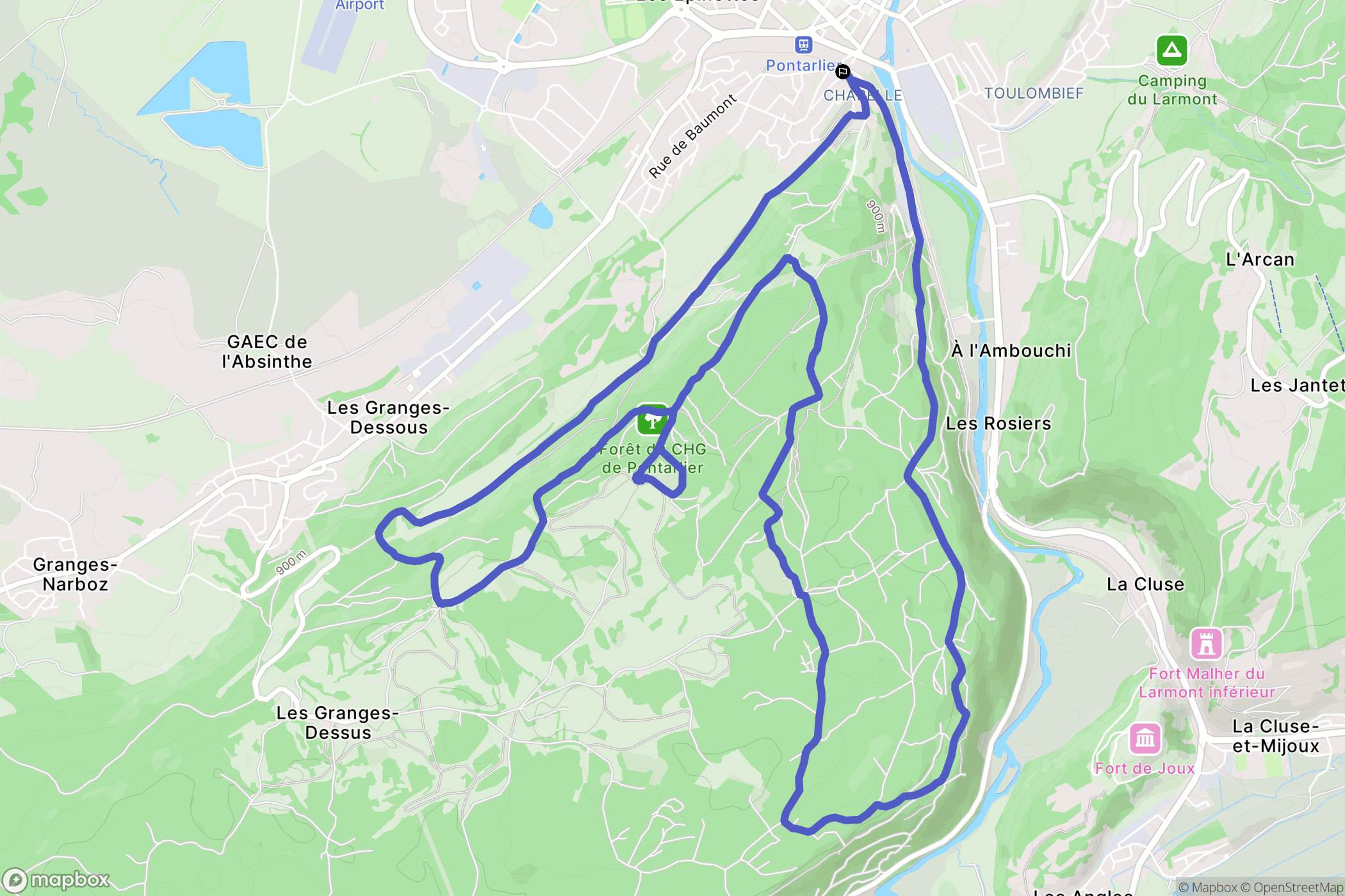 Pontarlier : carte du parcours de randonnée - France