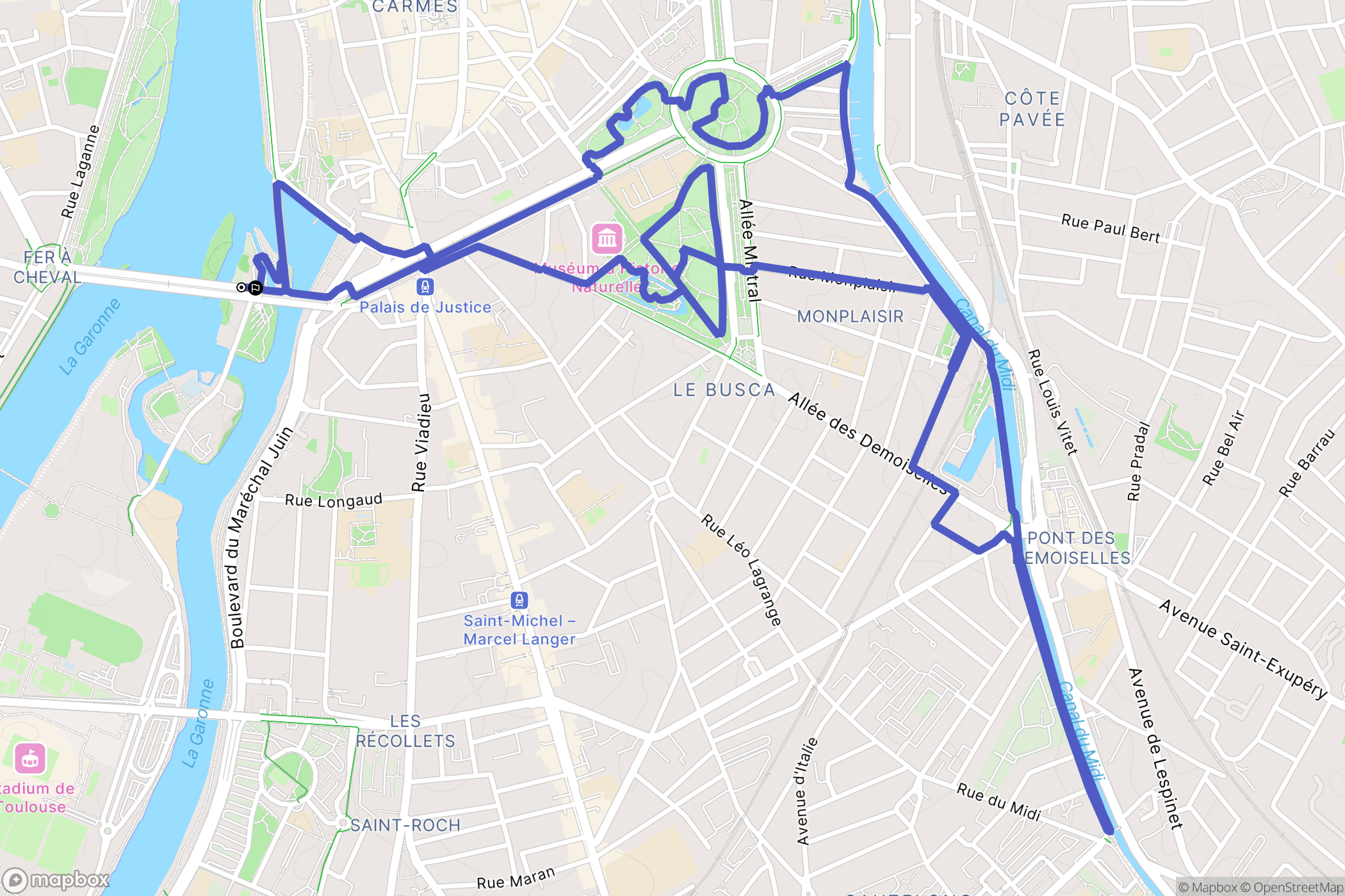 Toulouse : carte du parcours de randonnée - France
