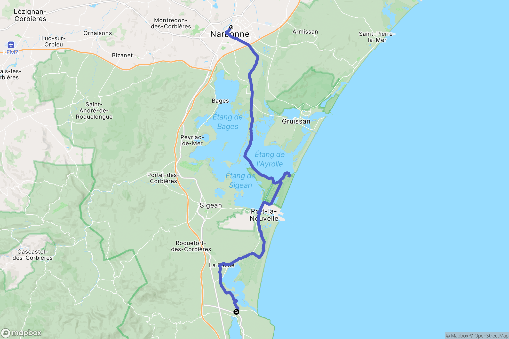 Narbonne : carte du parcours de randonnée - France