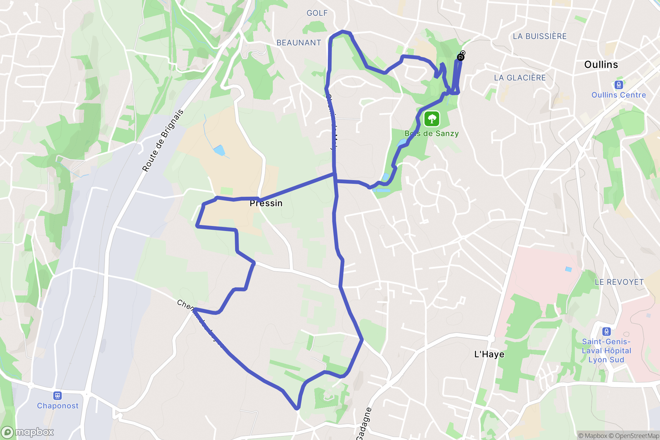 Oullins : carte du parcours de randonnée - France