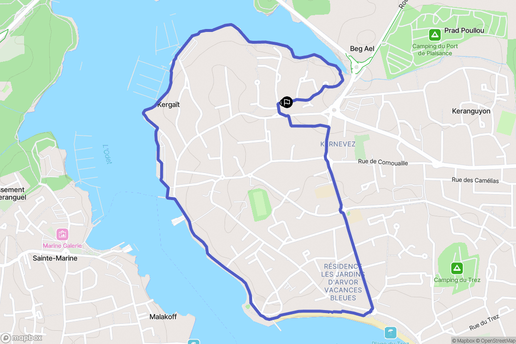 Bénodet : carte du parcours de randonnée - France