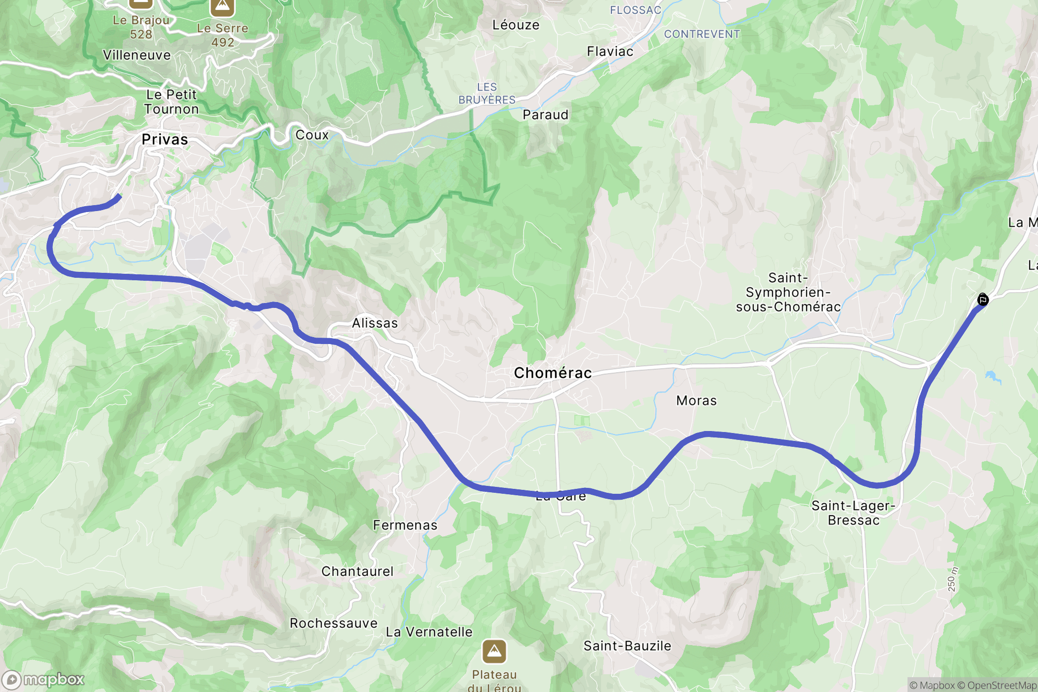 Baix : carte du parcours de randonnée - France