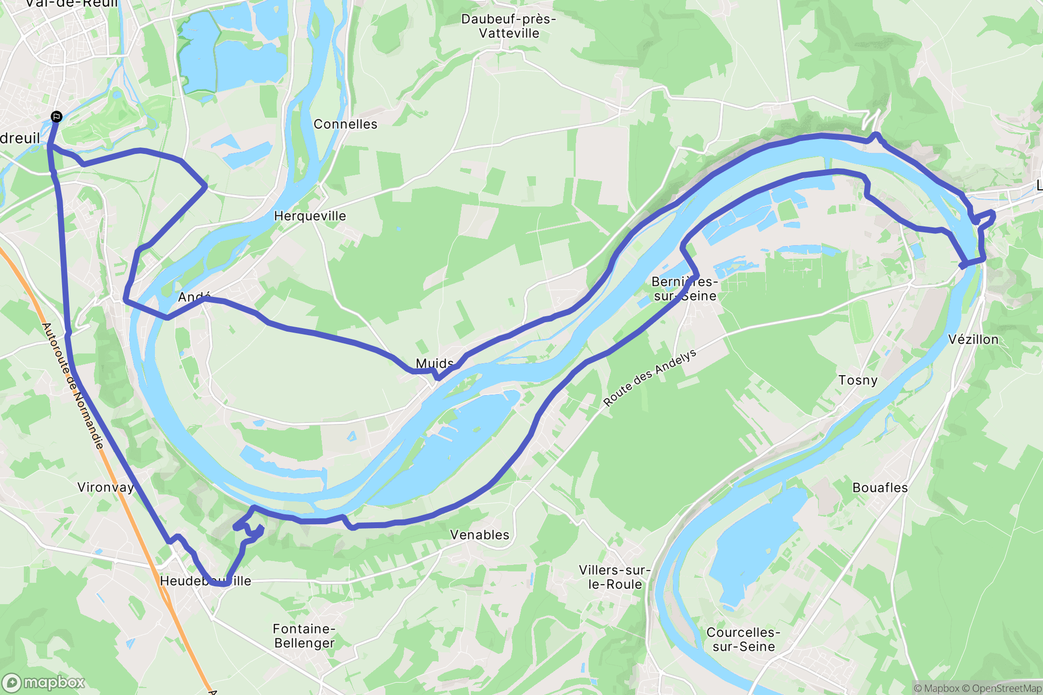 Le Vaudreuil : carte du parcours de randonnée - France