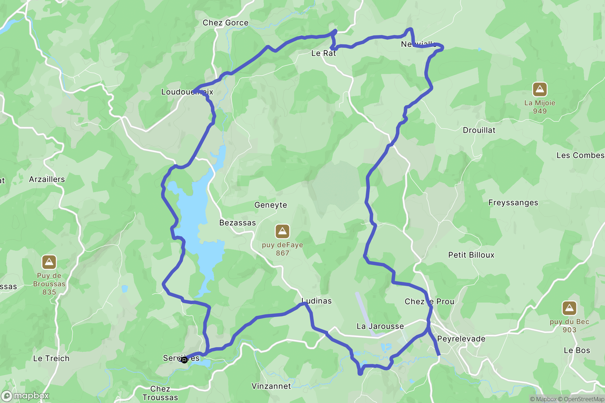 Peyrelevade : carte du parcours de randonnée - France