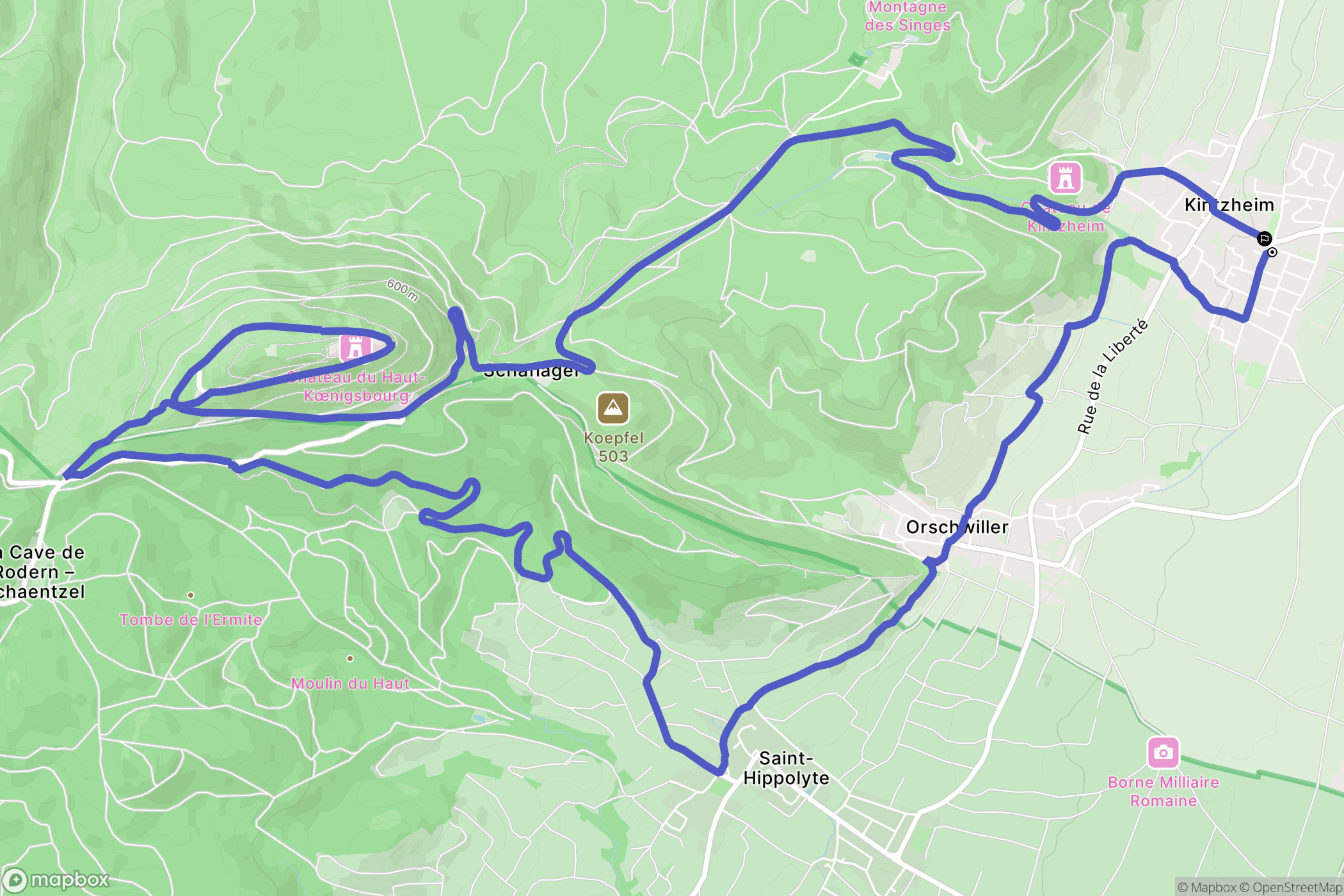 Kintzheim : carte du parcours de randonnée - France