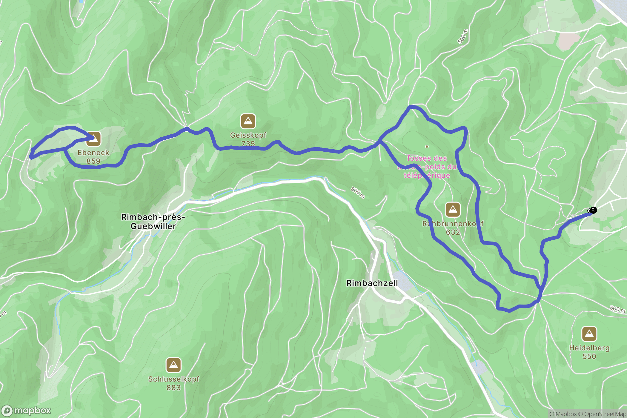 Guebwiller : carte du parcours de randonnée - France