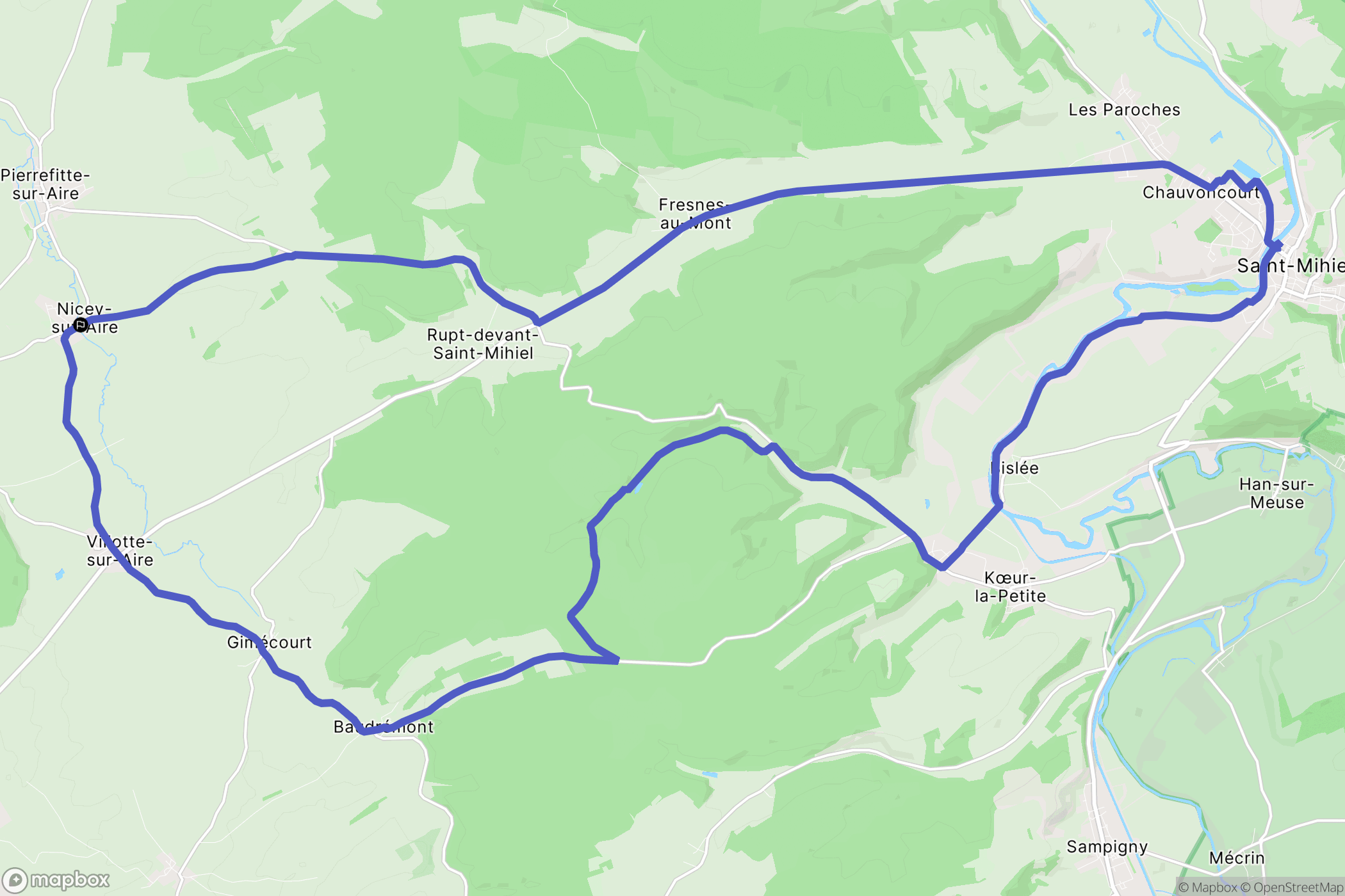 Nicey-sur-Aire : carte du parcours de randonnée - France