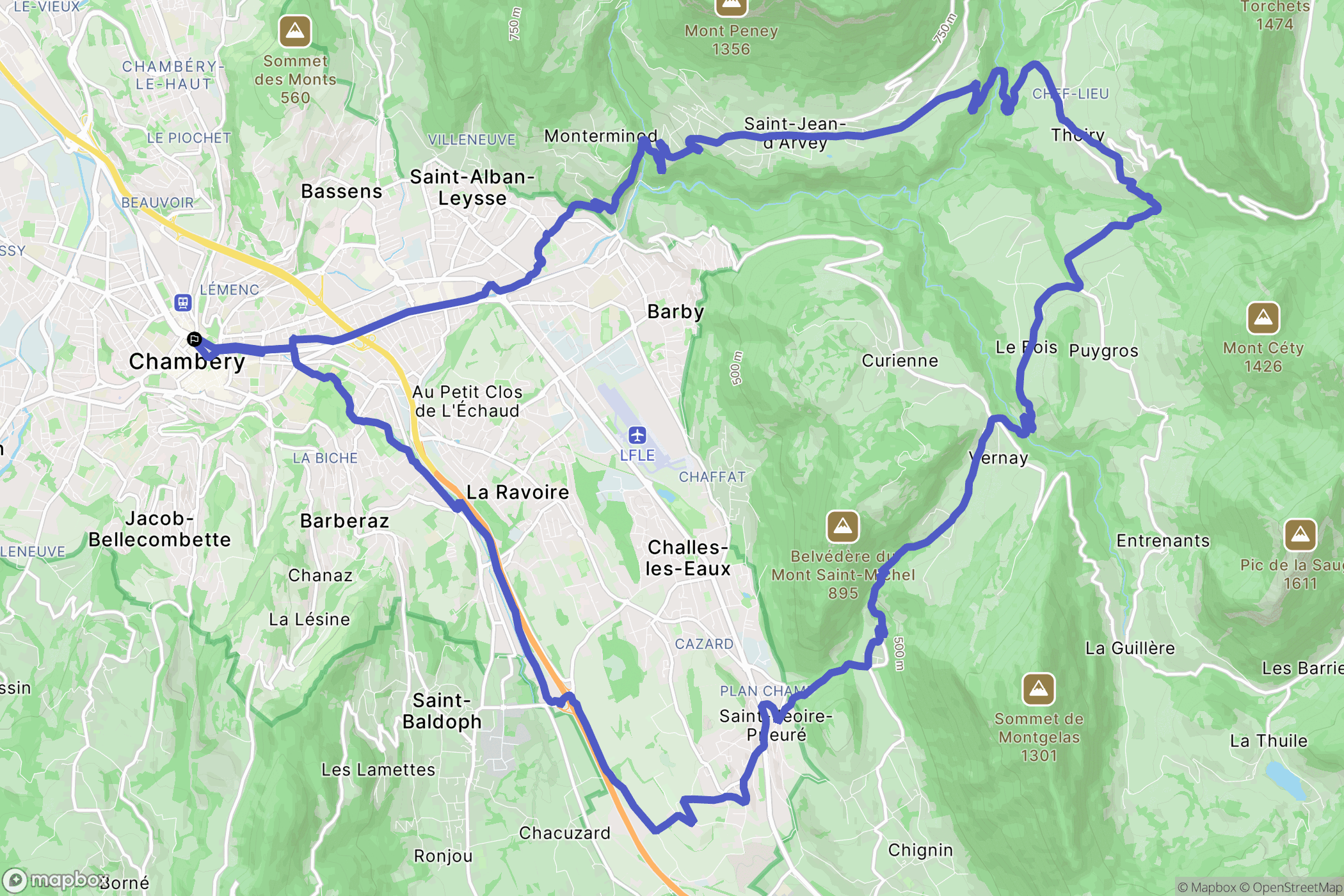 Chambéry : carte du parcours de randonnée - France