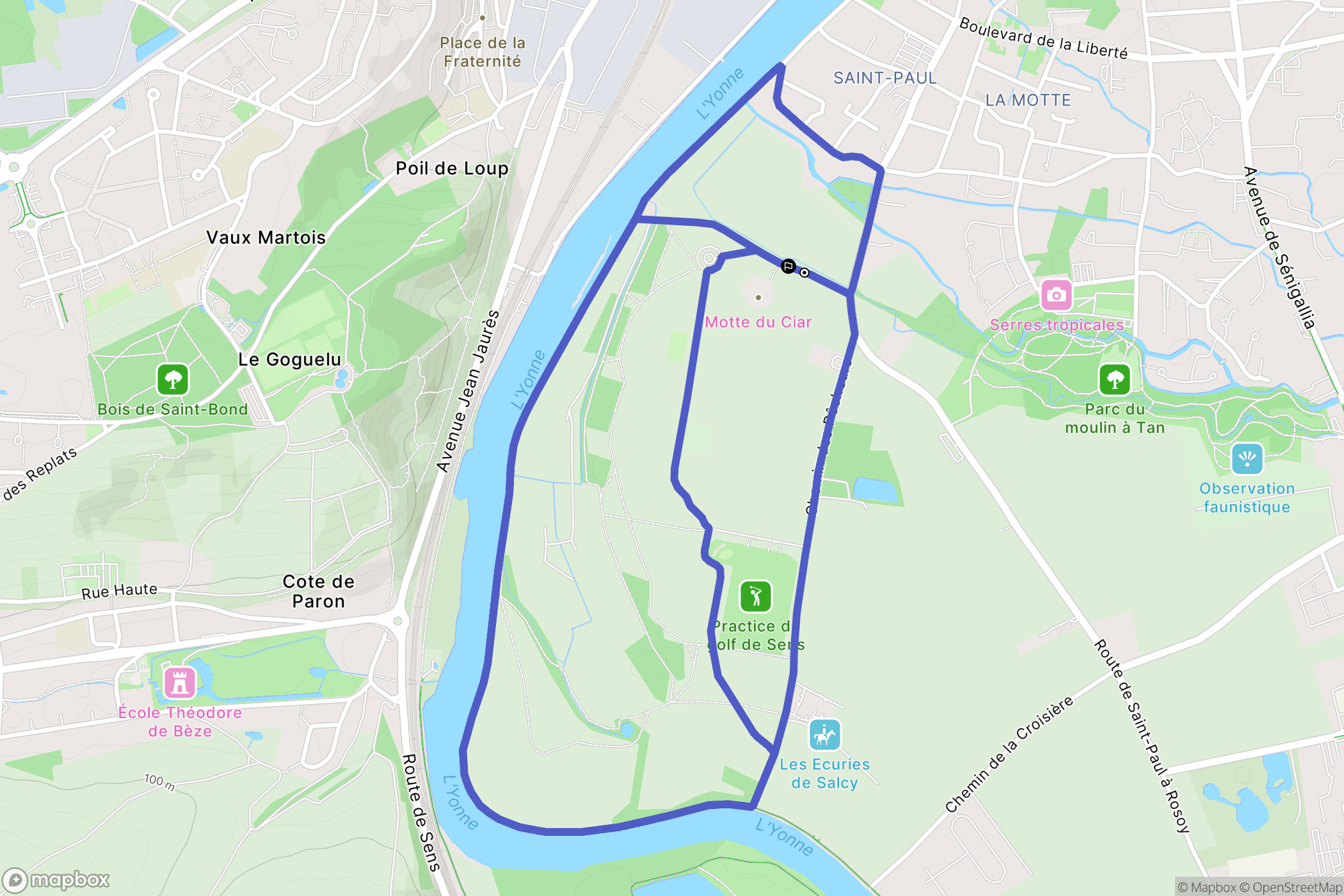 Sens : carte du parcours de randonnée - France