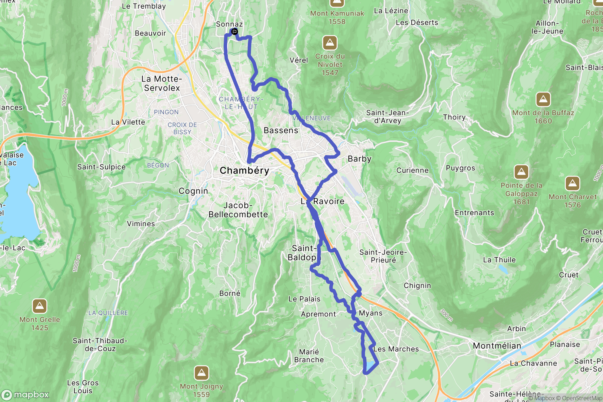 Sonnaz : carte du parcours de randonnée - France