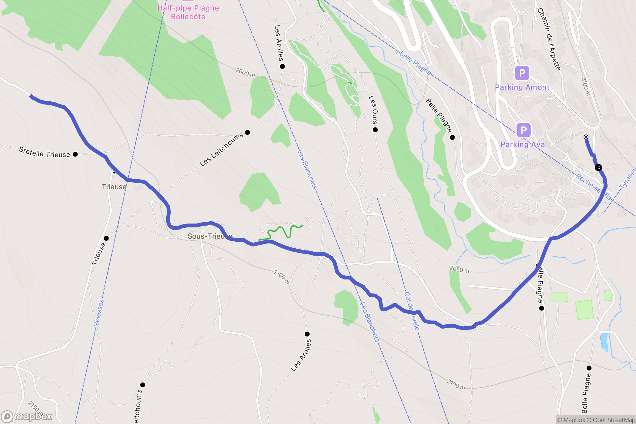 La Plagne-Tarentaise : carte du parcours de randonnée - France