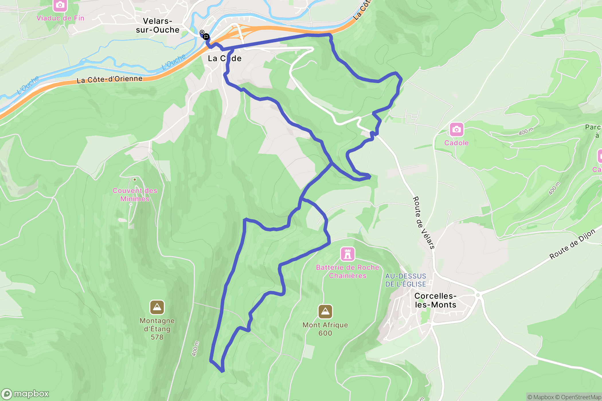Velars-sur-Ouche : carte du parcours de randonnée - France