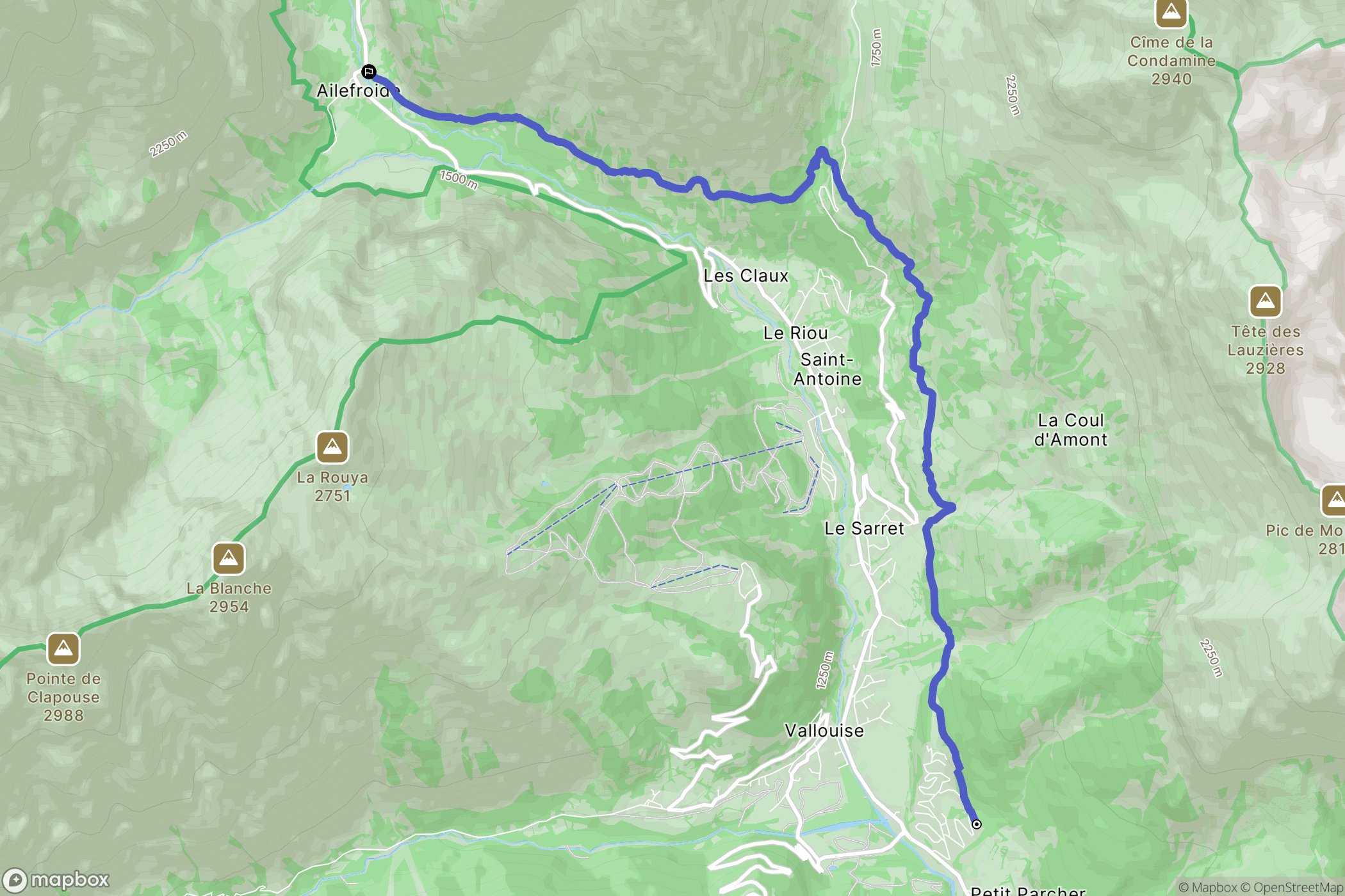 Vallouise-Pelvoux : carte du parcours de randonnée - France