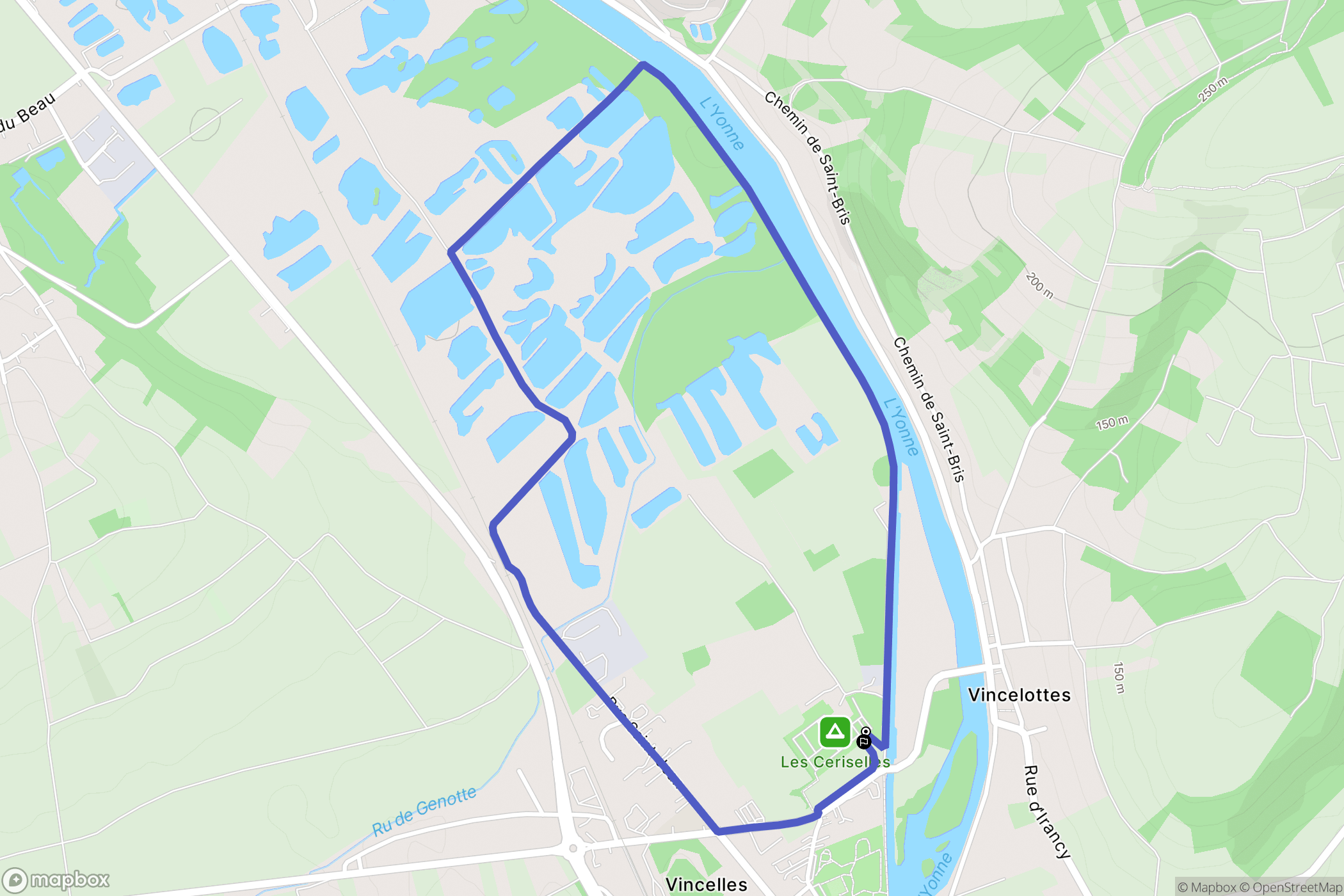 Vincelles : carte du parcours de randonnée - France