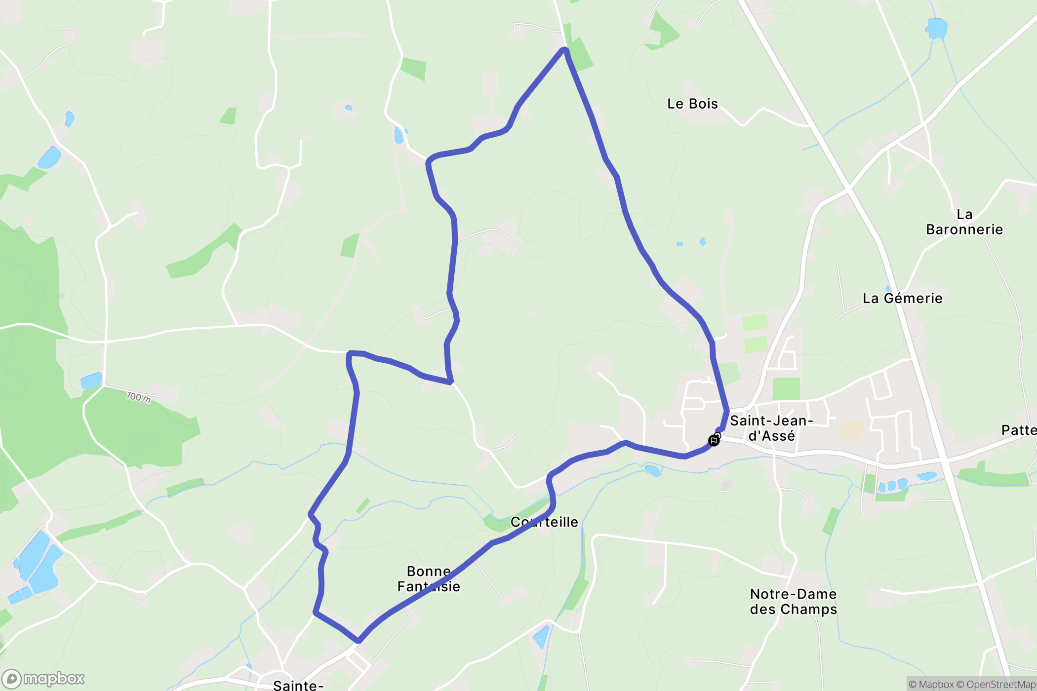 Saint-Jean-d'Assé : carte du parcours de randonnée - France