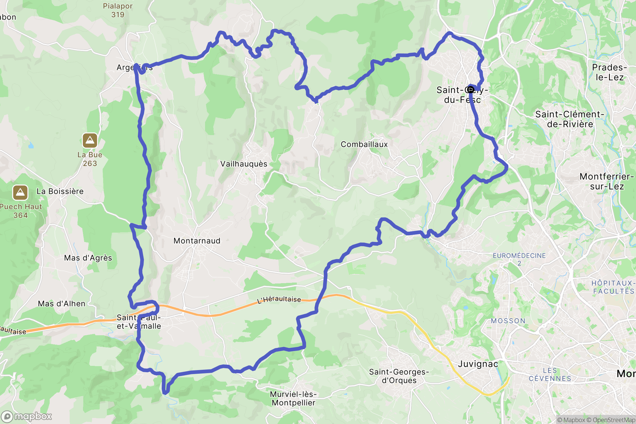 Saint-Gély-du-Fesc : carte du parcours de randonnée - France