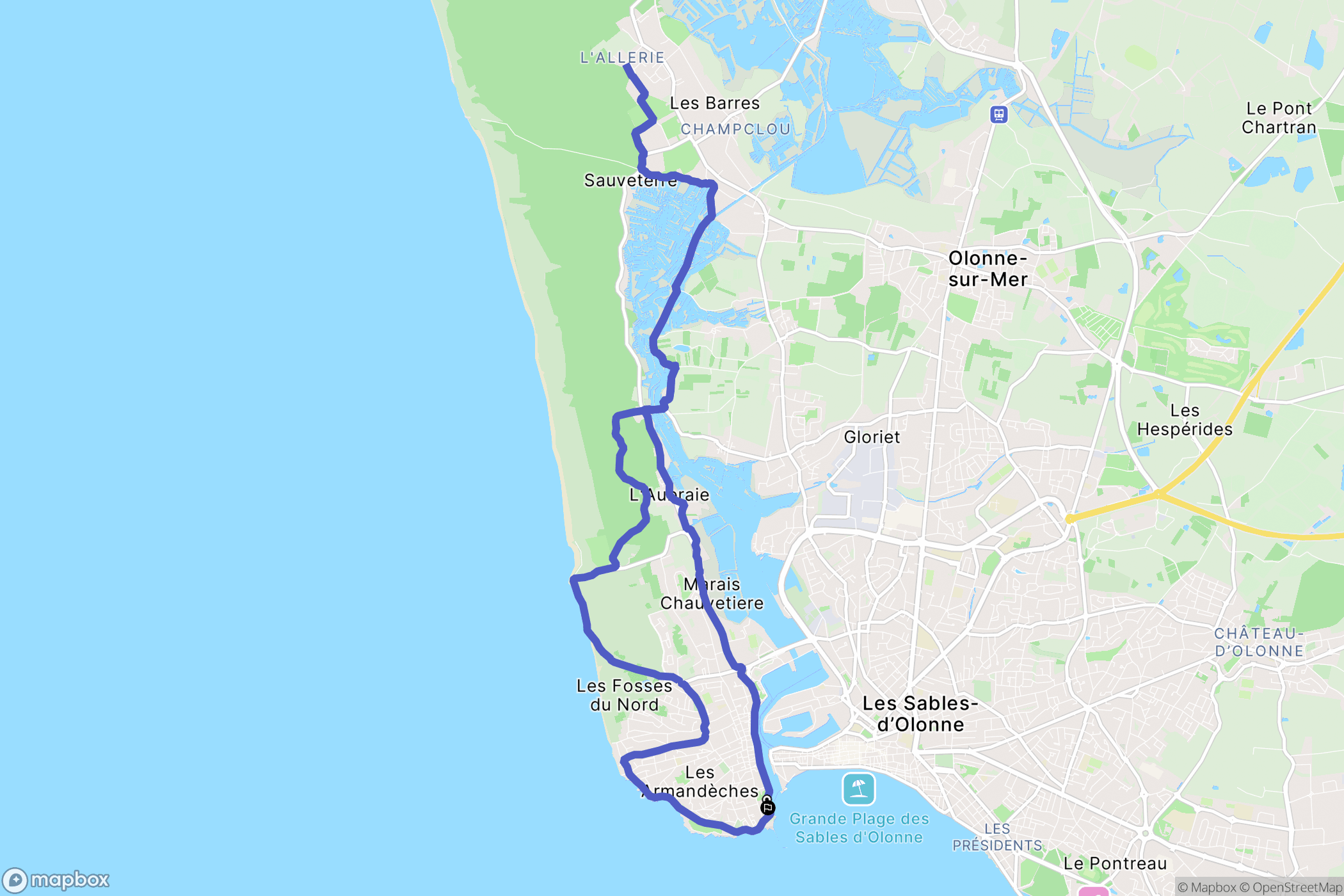 Les Sables-d'Olonne : carte du parcours de randonnée - France